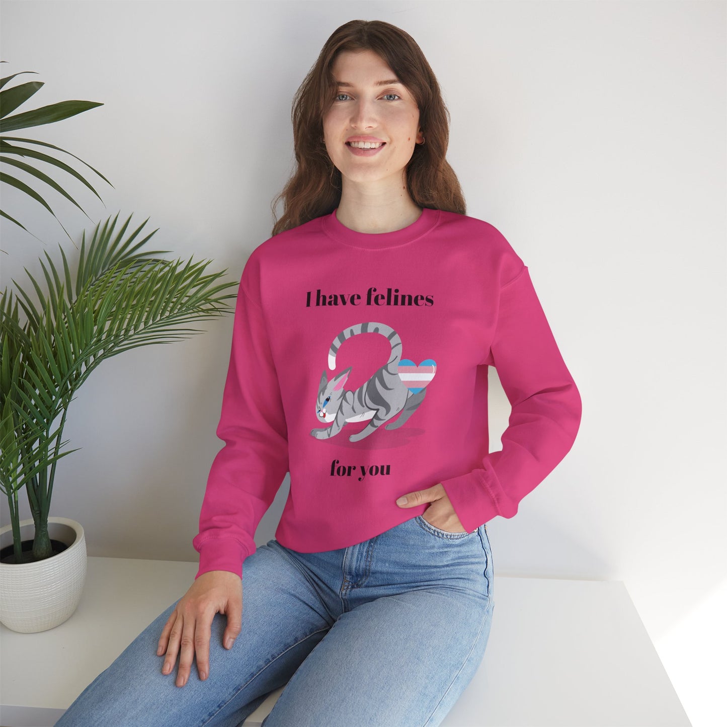 Cat Heart Sweatshirt Unisex Valentine Design 50 50 Cotton Poly Gildan 18000 Crewneck