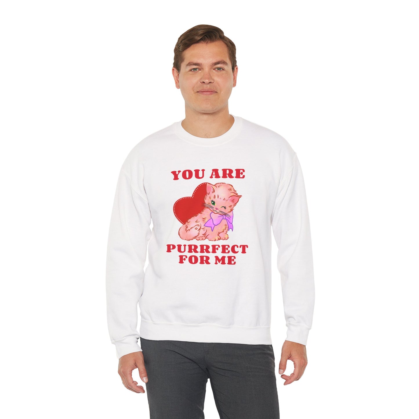 Cat Heart Sweatshirt Unisex Valentines Day Fifty Fifty Cotton Poly Blend Crewneck