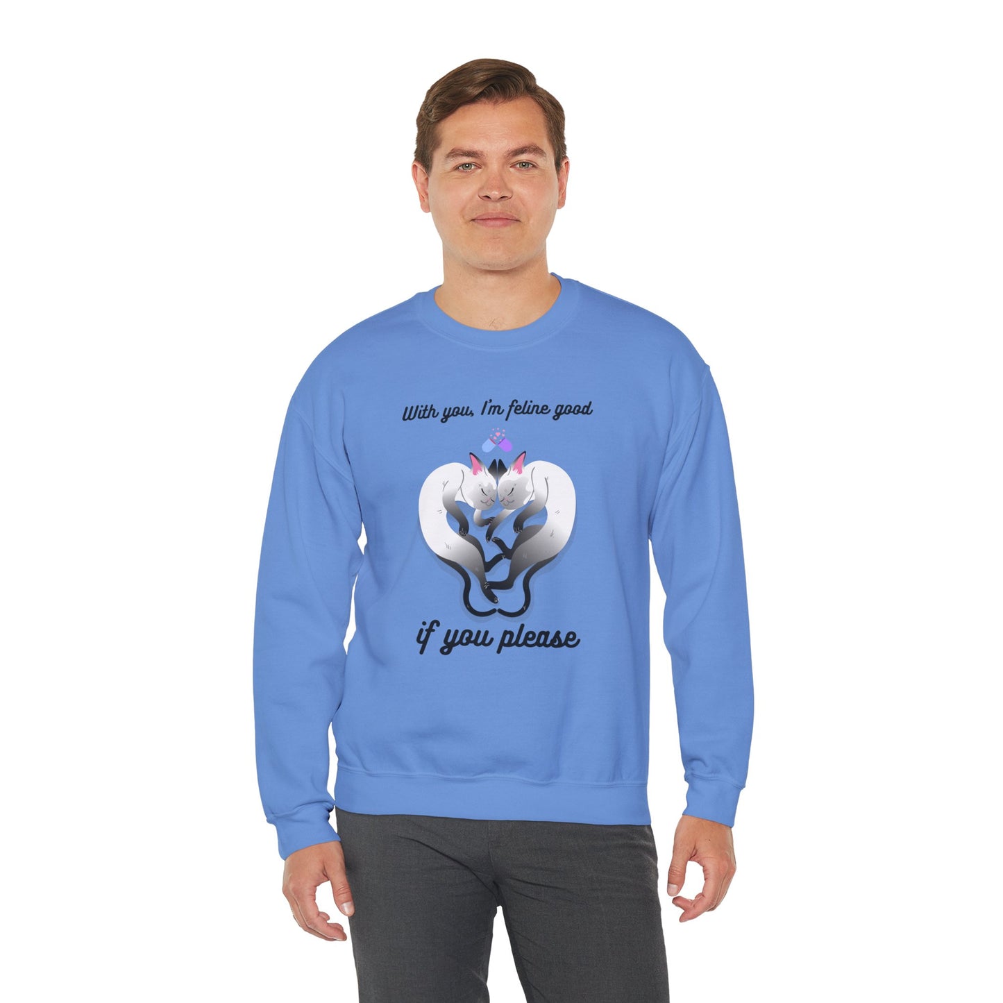 Double Cat Heart Sweatshirt Unisex Fifty Fifty Cotton Poly Valentines Day Sweatshirt