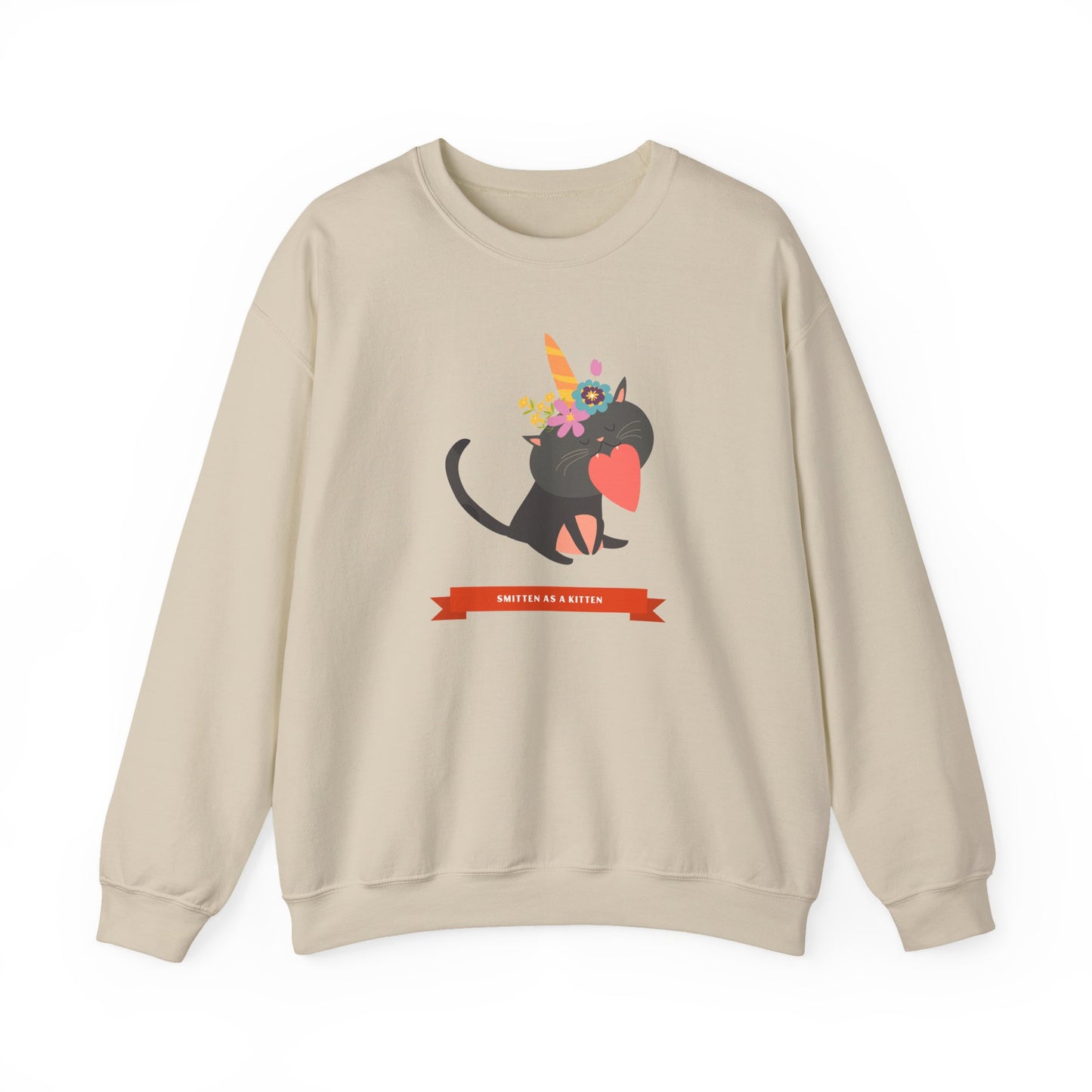 Cat Heart Sweatshirt Unisex Valentine Gift 50/50 Cotton-Poly Crewneck Gildan 18000
