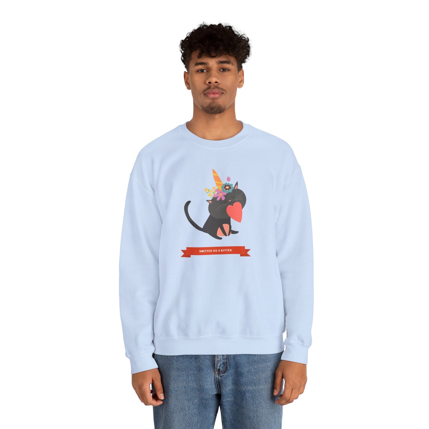 Cat Heart Sweatshirt Unisex Valentine Gift 50/50 Cotton-Poly Crewneck Gildan 18000
