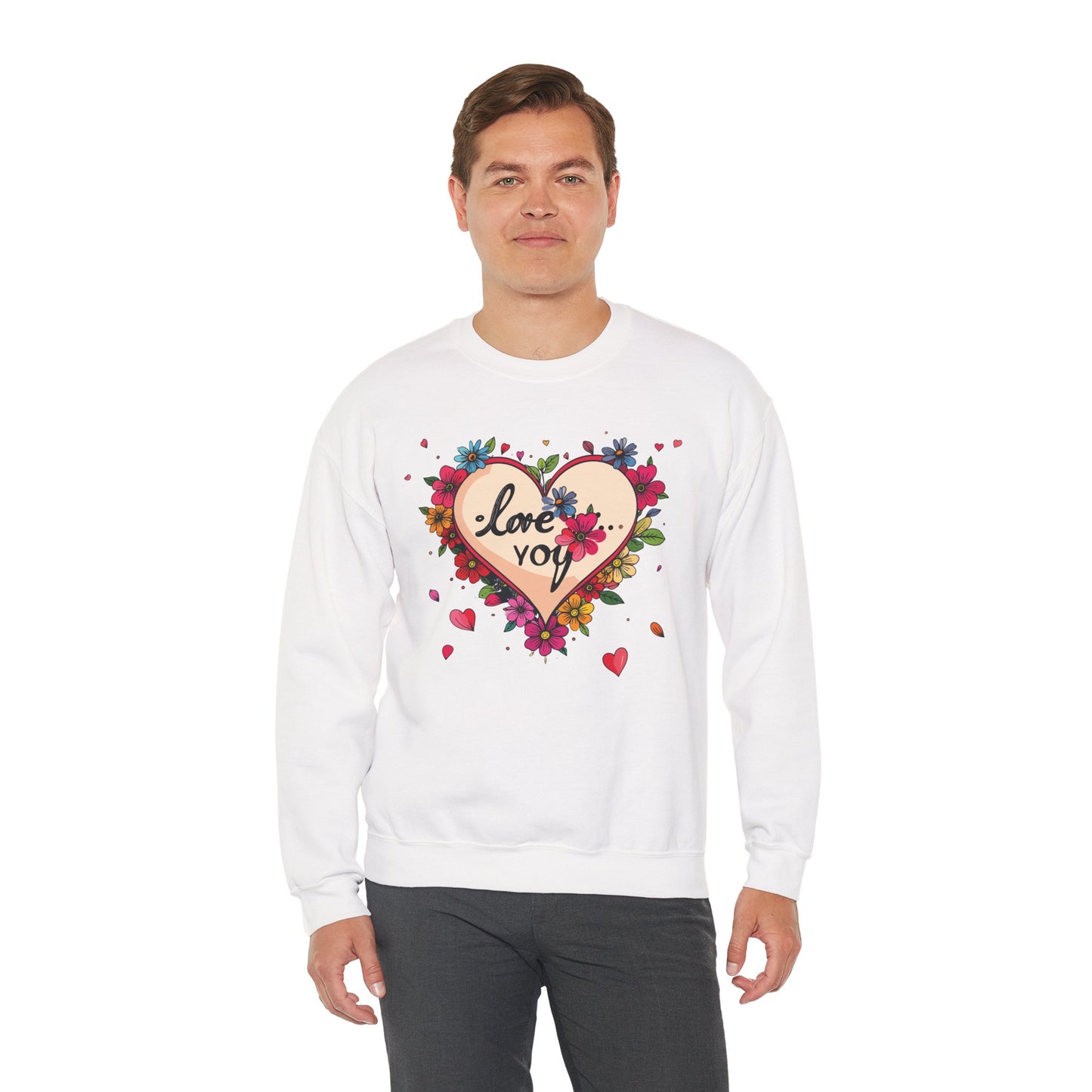 Floral Heart Love Sweatshirt Floral Heart Valentines Day Unisex Crewneck Fifty Fifty Cotton Polyester