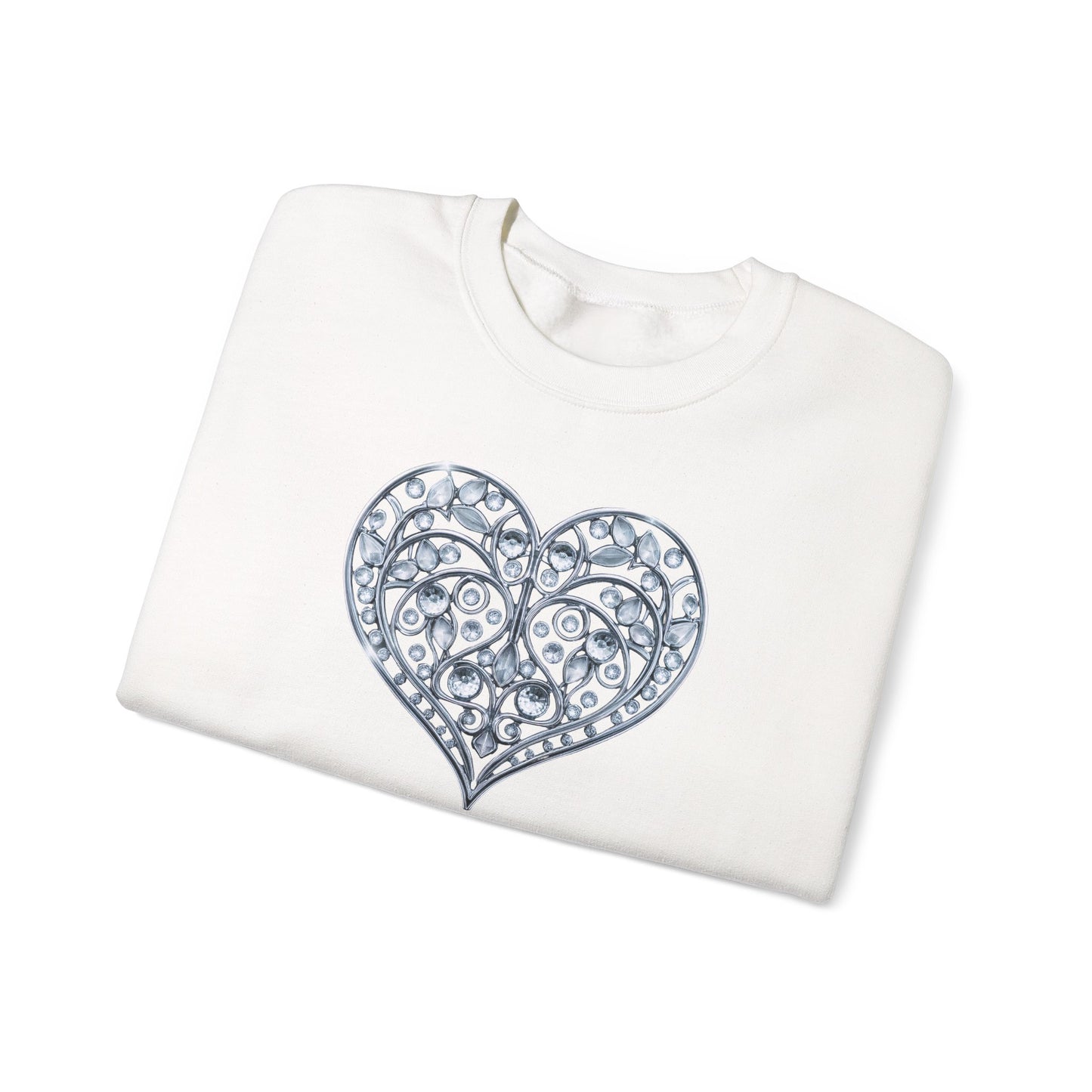 Big Crystal Heart Sweatshirt Unisex Fifty Fifty Cotton Poly Crewneck Valentines Day Sweatshirt