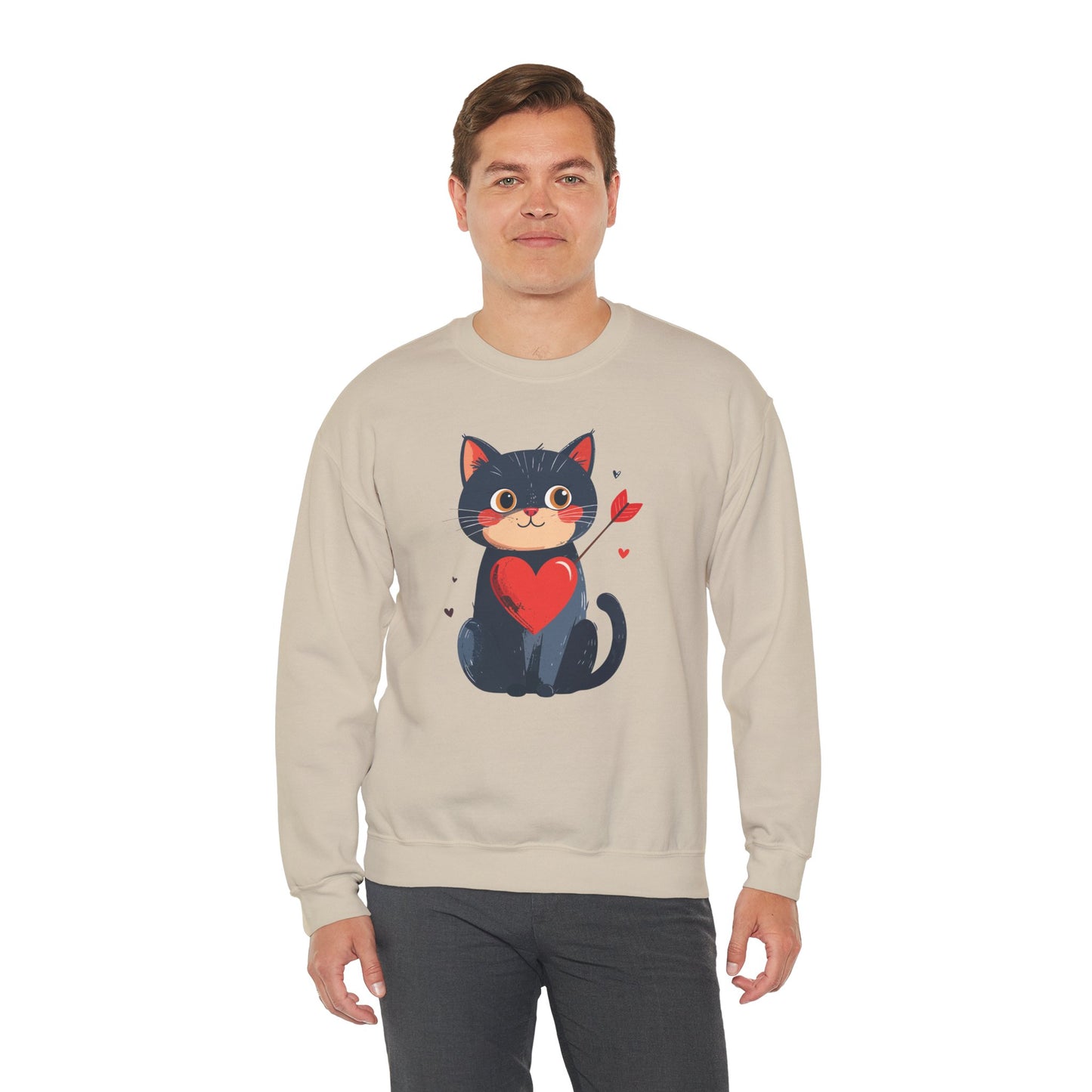 Cat Heart Sweatshirt Unisex Valentines Day Fifty Fifty Cotton Poly 8 Oz Heavy Blend
