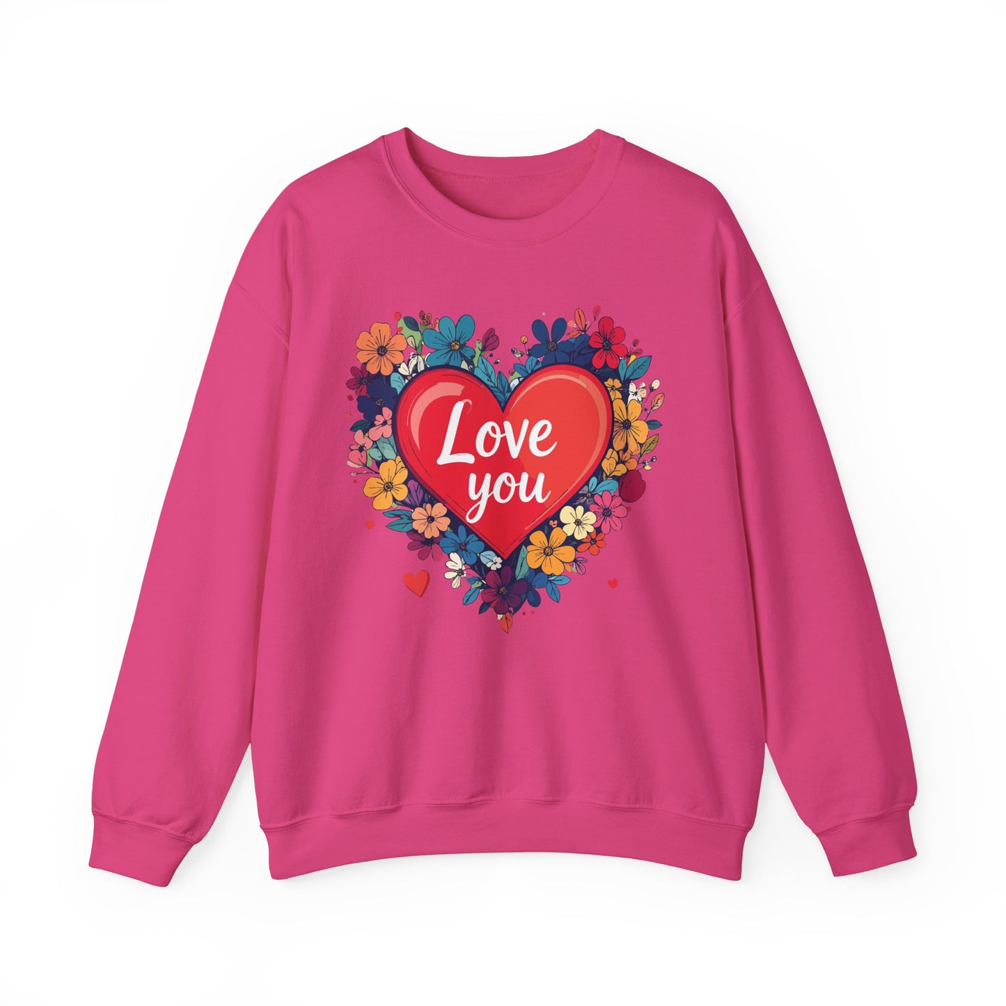 Unisex Floral Heart Sweatshirt Valentines Day Gift Cozy Crewneck Fifty Fifty Blend