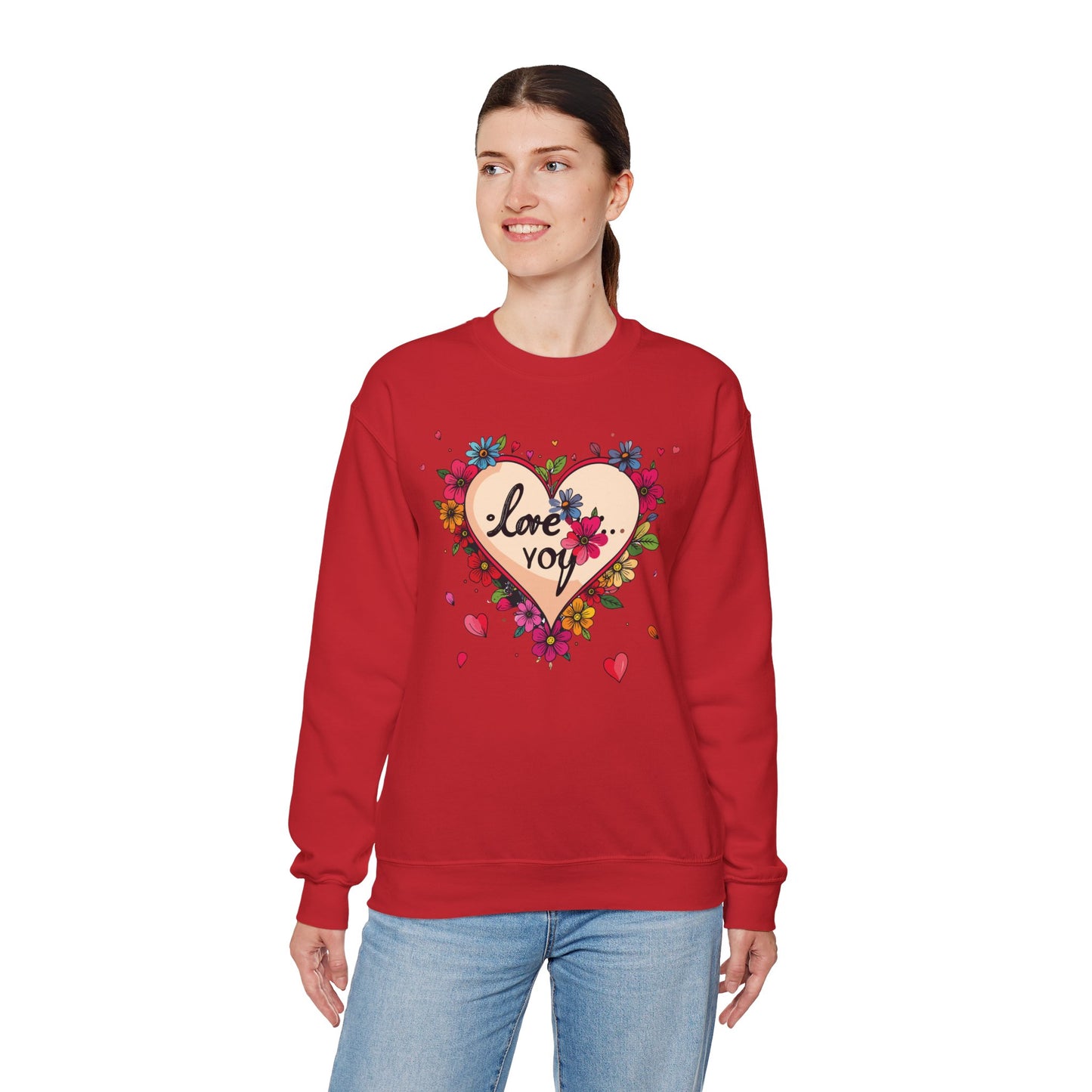Floral Heart Love Sweatshirt Floral Heart Valentines Day Unisex Crewneck Fifty Fifty Cotton Polyester