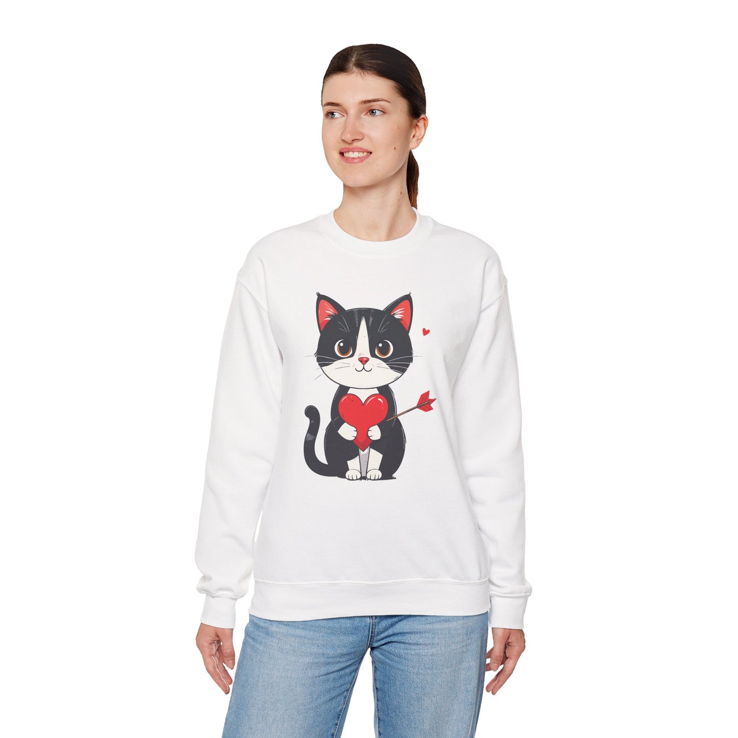 Cat Heart Sweatshirt, Heart Sweatshirt, Cat Sweatshirt, Valentine's Day Sweatshirt, 50/50 Cotton-Poly Animal Sweatshirt 110