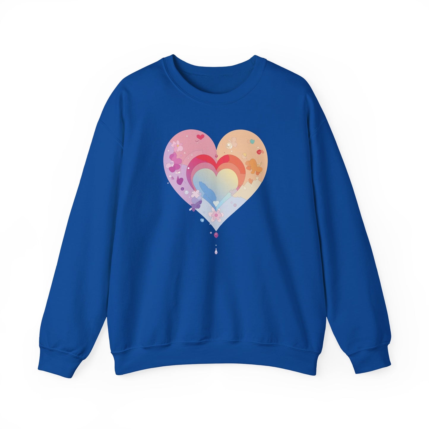 Rainbow Heart Floral Sweatshirt Unisex Valentines Day Gift Cozy Crewneck Sweatshirt