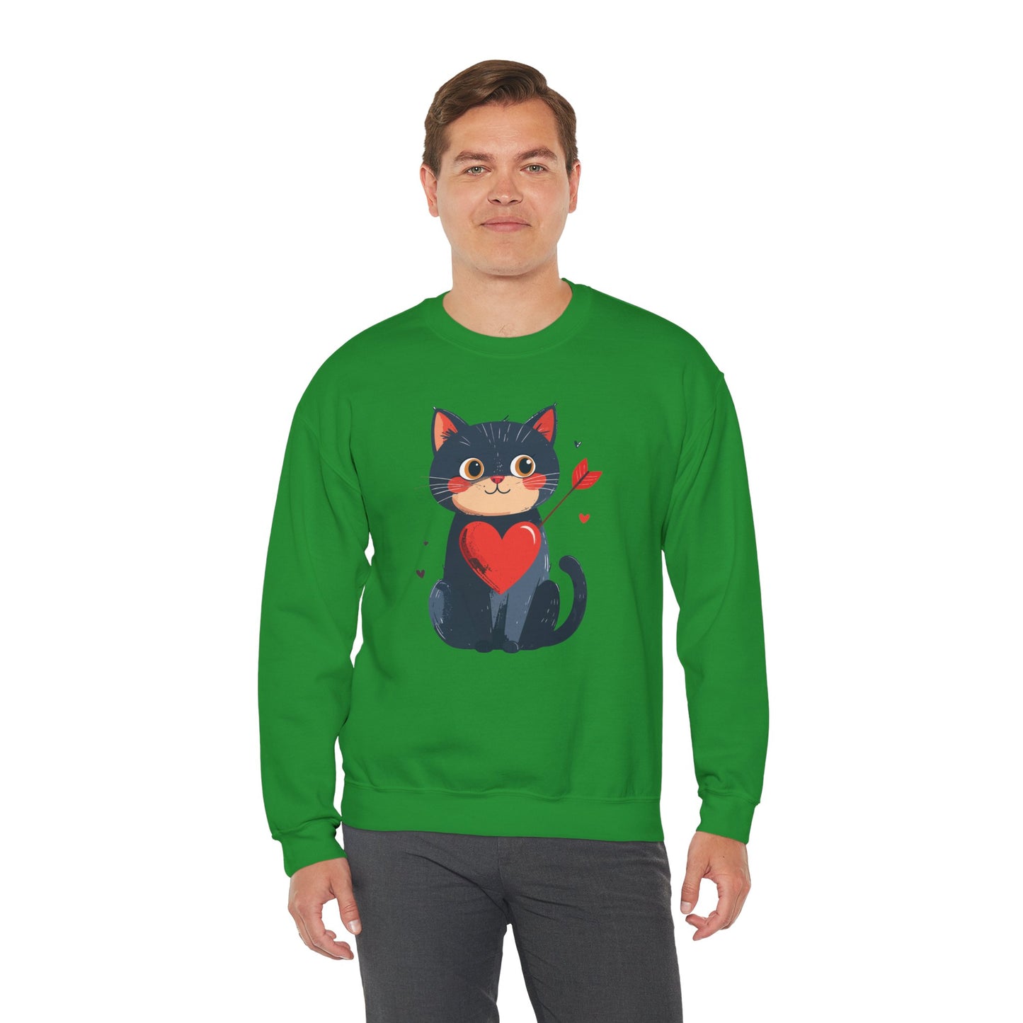 Cat Heart Sweatshirt Unisex Valentines Day Fifty Fifty Cotton Poly 8 Oz Heavy Blend