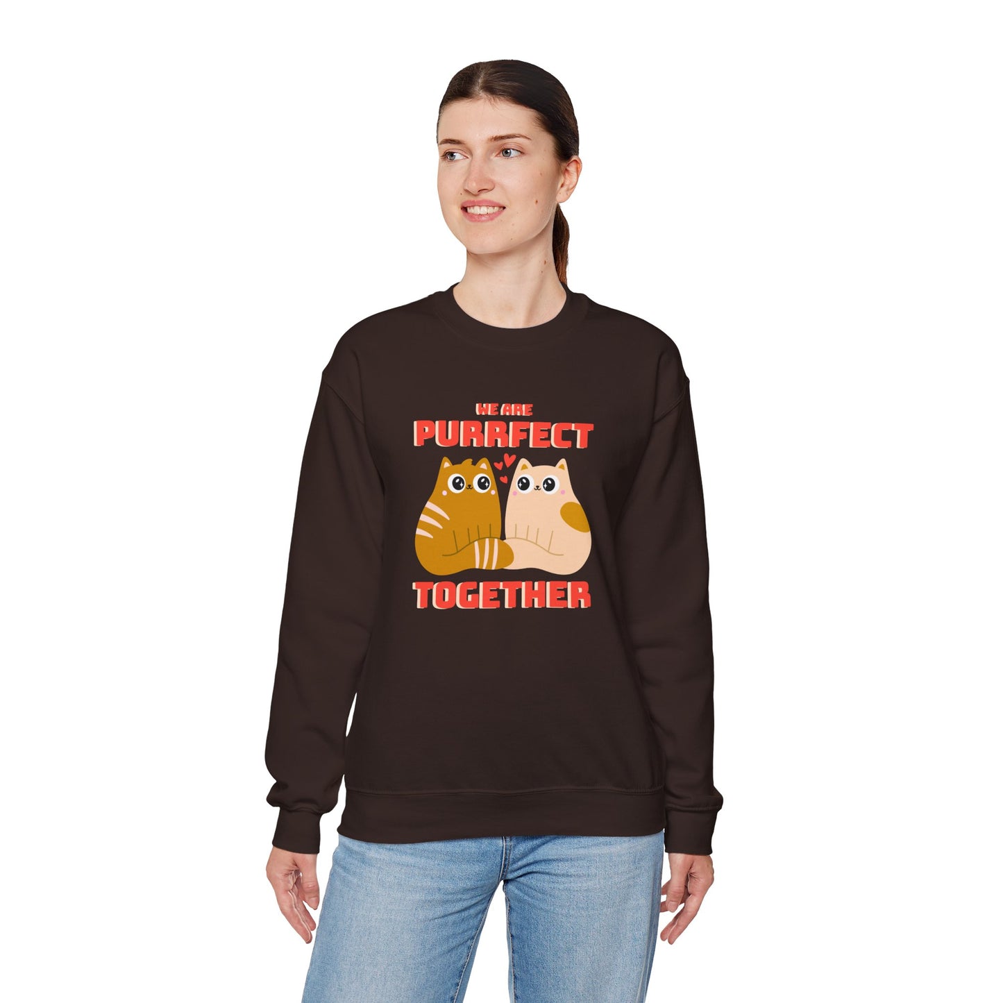Cat Heart Sweatshirt Unisex 50/50 Cotton-Poly Blend Valentine Gift For Cat Lovers