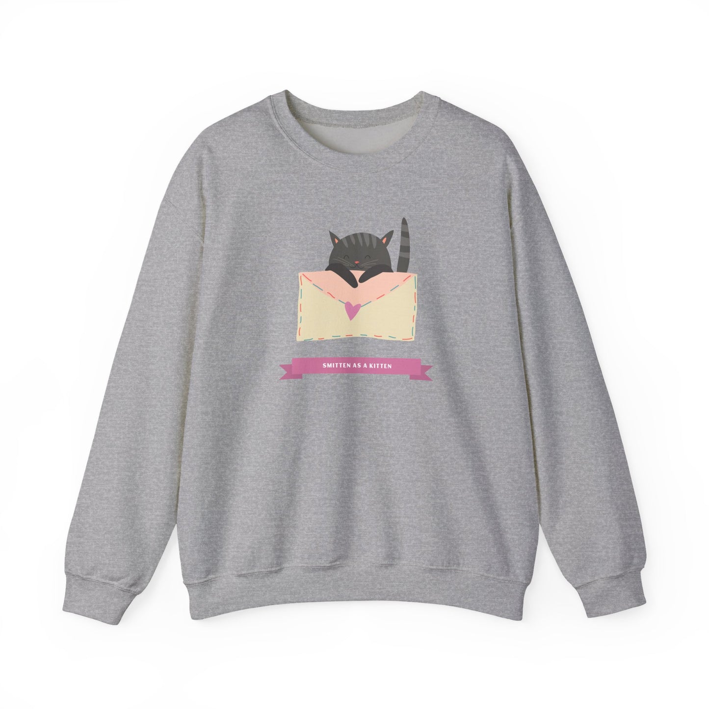 Cat Heart Sweatshirt Love For Cat Lovers Unisex Crewneck Fifty Fifty Cotton Poly Blend Gildan 18000