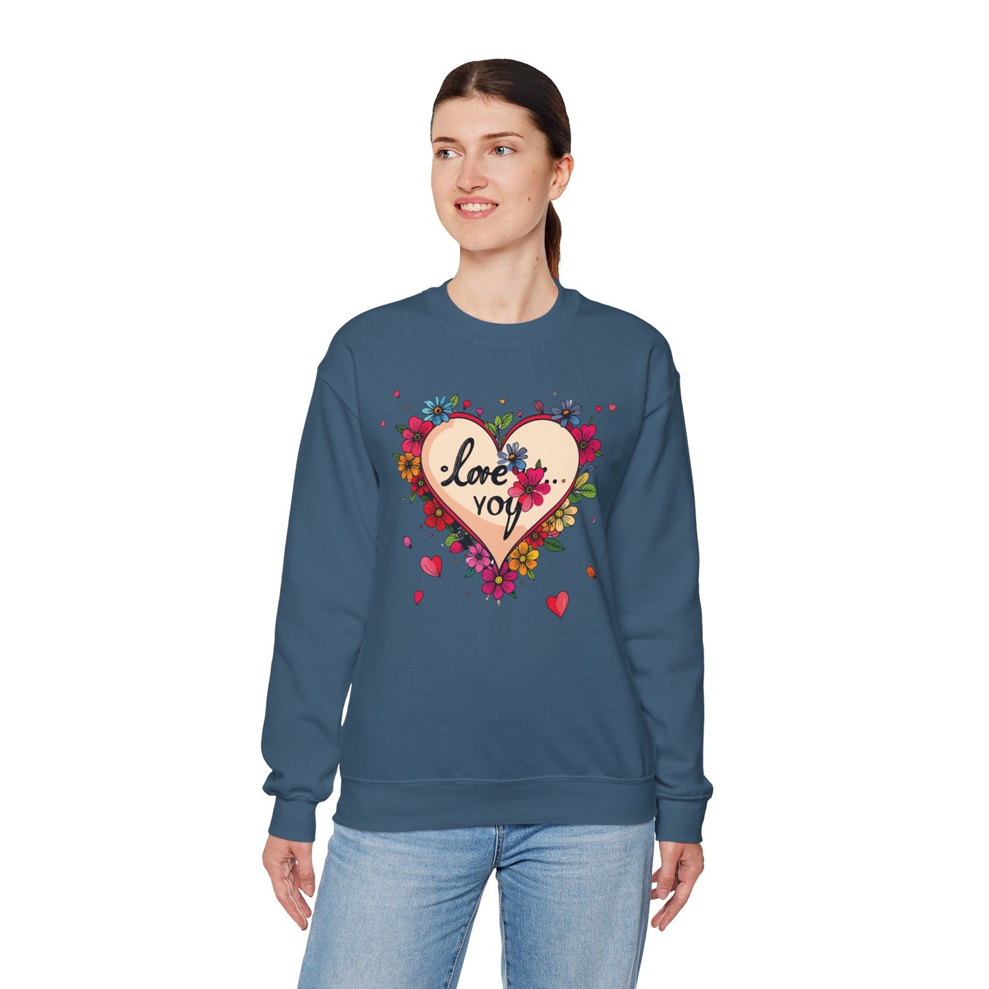 Floral Heart Love Sweatshirt Floral Heart Valentines Day Unisex Crewneck Fifty Fifty Cotton Polyester