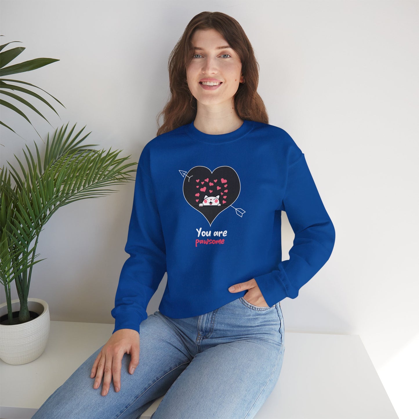Cat Heart Sweatshirt Valentines Day Fifty Fifty Cotton Poly Unisex Crewneck Gift Idea
