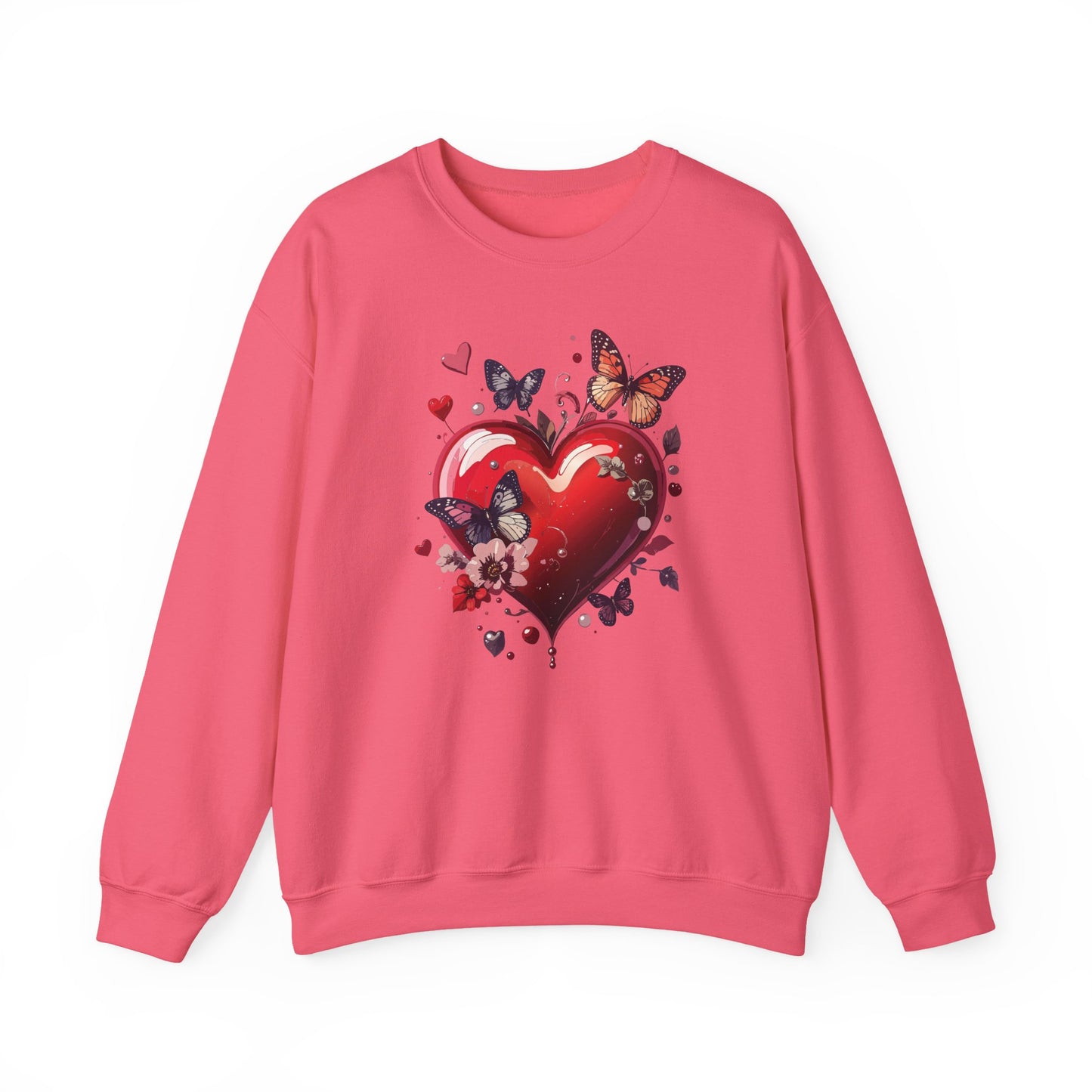 Unisex Heavy Blend Crewneck Sweatshirt Red Heart Floral Design Valentines Day Gift