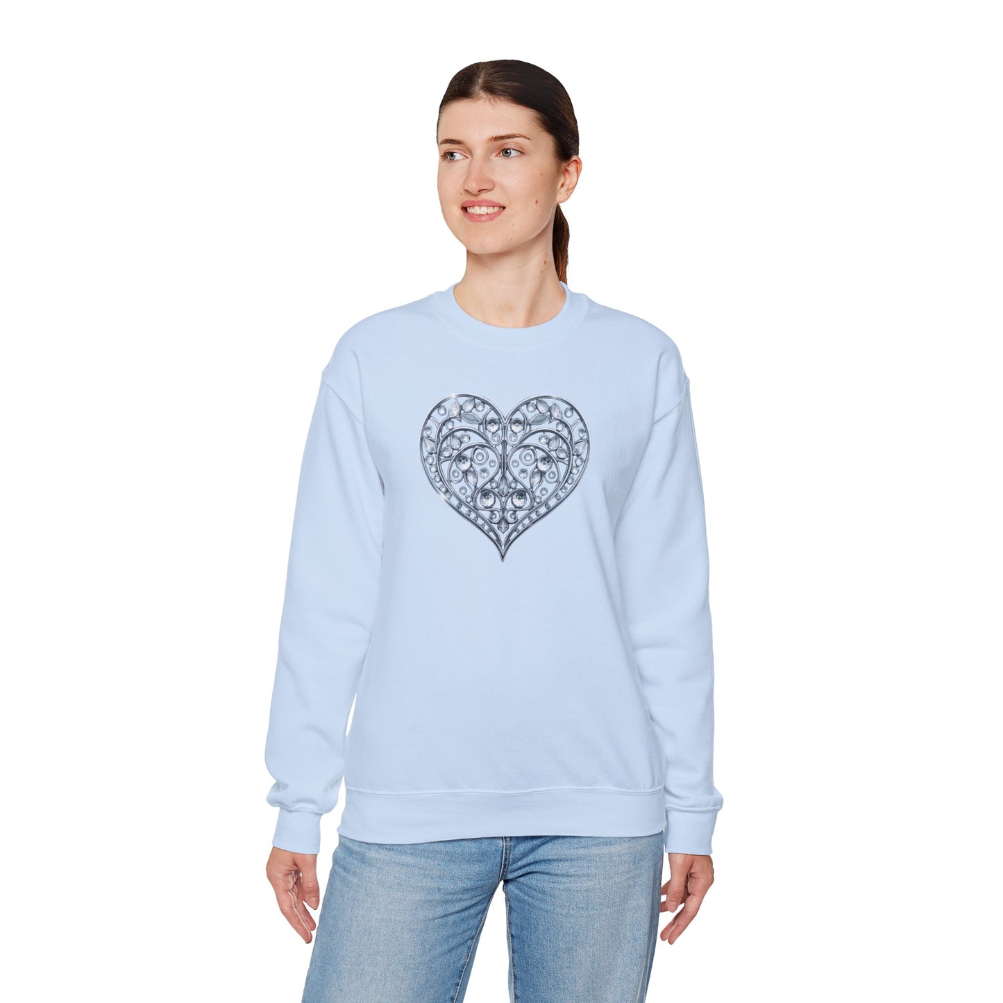 Big Crystal Heart Sweatshirt Unisex Fifty Fifty Cotton Poly Crewneck Valentines Day Sweatshirt