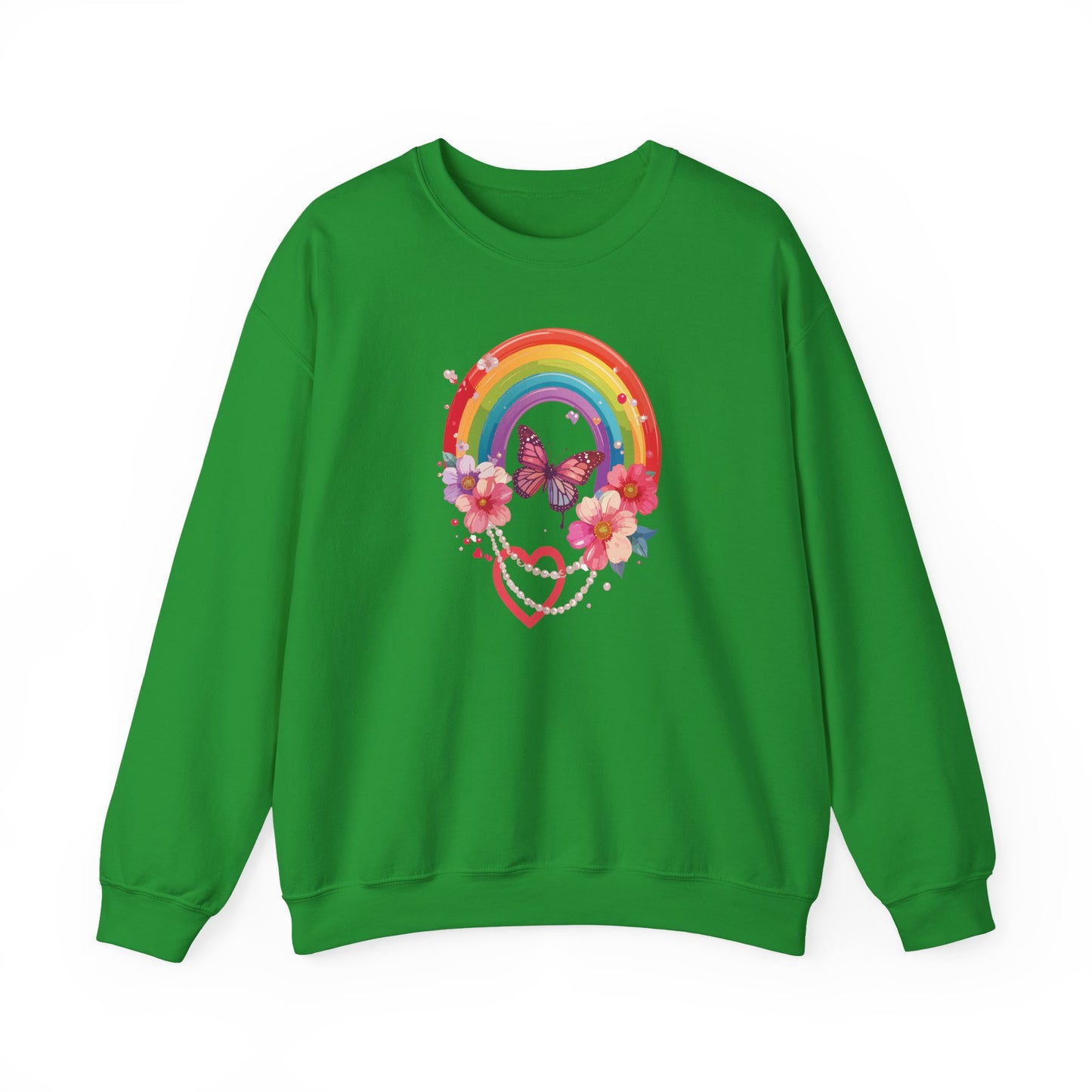 Rainbow Heart Floral Sweatshirt Unisex Valentines Day Love Gift Gildan 18000 Sweatshirt
