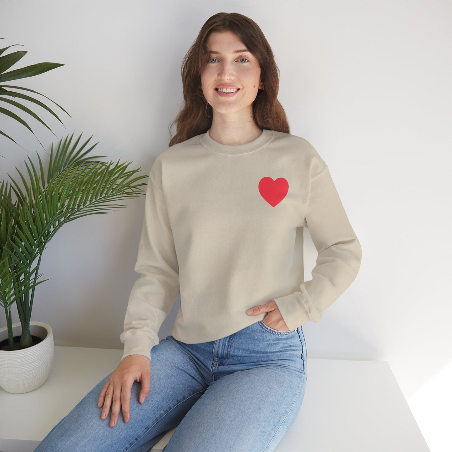 Small Red Heart Sweatshirt Unisex Love Design Gildan 18000 Heavy Blend Crewneck Valentines Day
