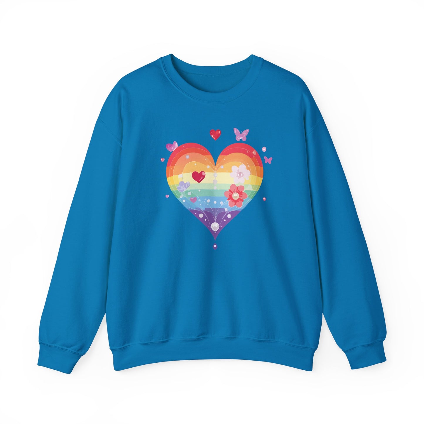 Rainbow Heart Floral Sweatshirt Unisex Valentines Day Graphic Love Sweatshirt Gift Idea