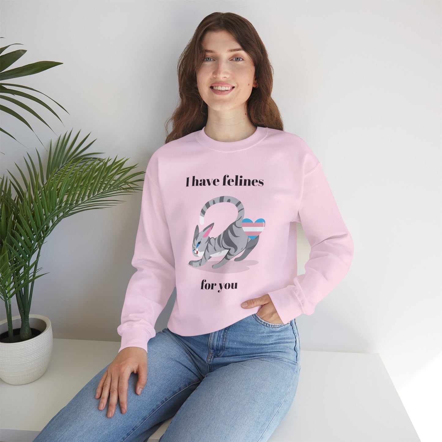 Cat Heart Sweatshirt Unisex Valentine Design 50 50 Cotton Poly Gildan 18000 Crewneck