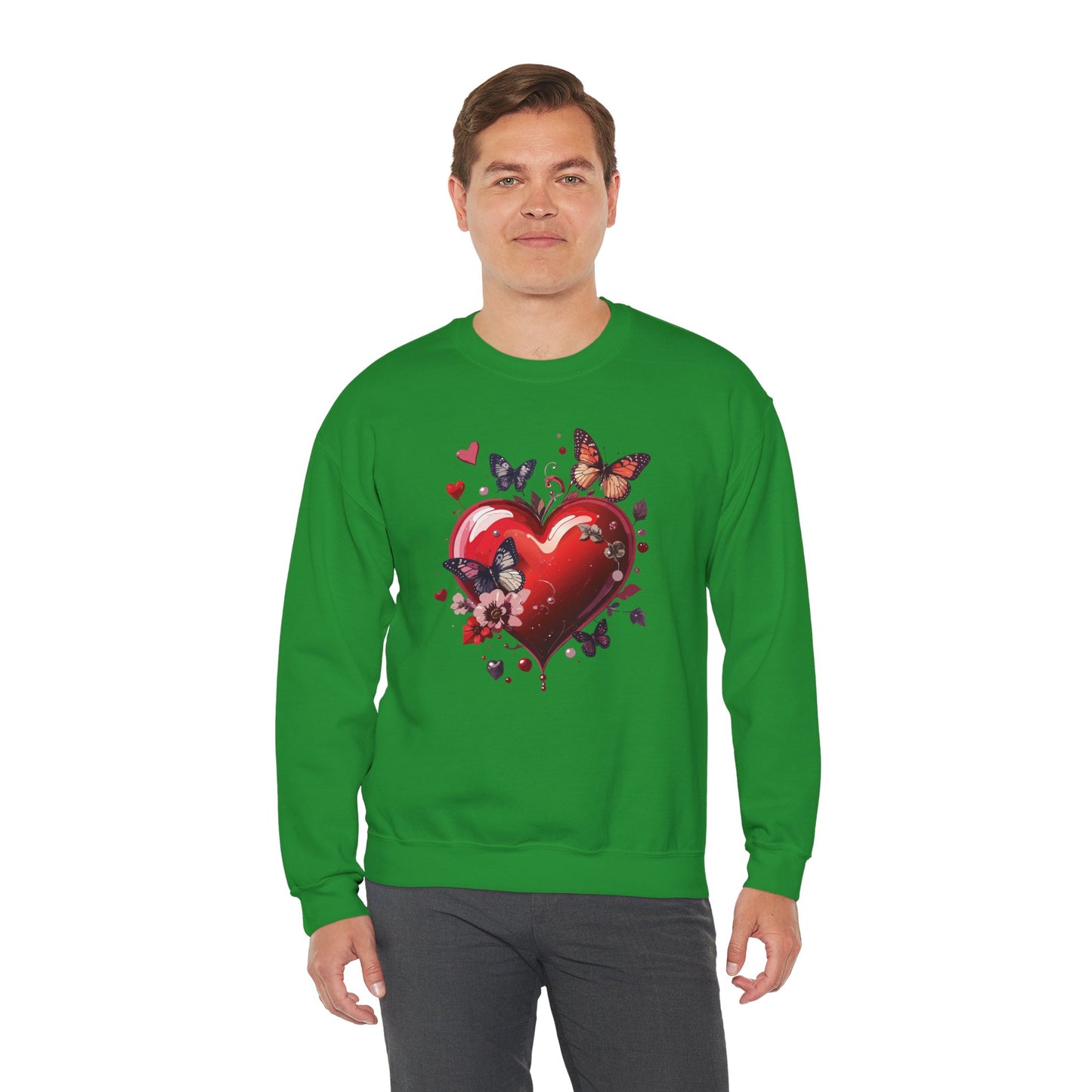 Unisex Heavy Blend Crewneck Sweatshirt Red Heart Floral Design Valentines Day Gift