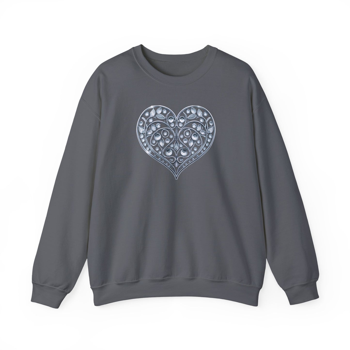 Big Crystal Heart Sweatshirt Unisex Fifty Fifty Cotton Poly Crewneck Valentines Day Sweatshirt