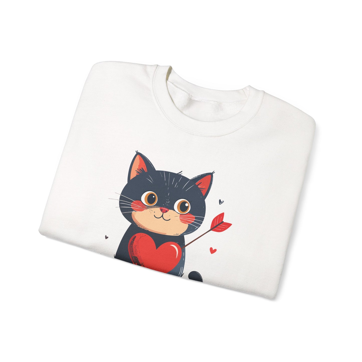 Cat Heart Sweatshirt Unisex Valentines Day Fifty Fifty Cotton Poly 8 Oz Heavy Blend