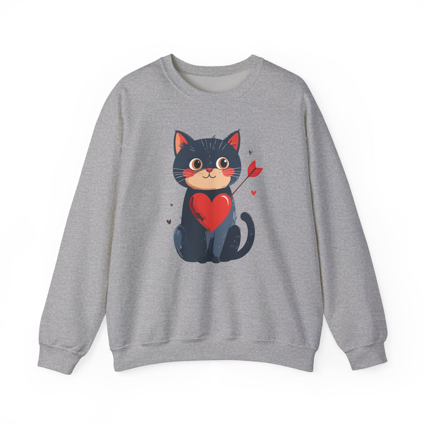 Cat Heart Sweatshirt Unisex Valentines Day Fifty Fifty Cotton Poly 8 Oz Heavy Blend