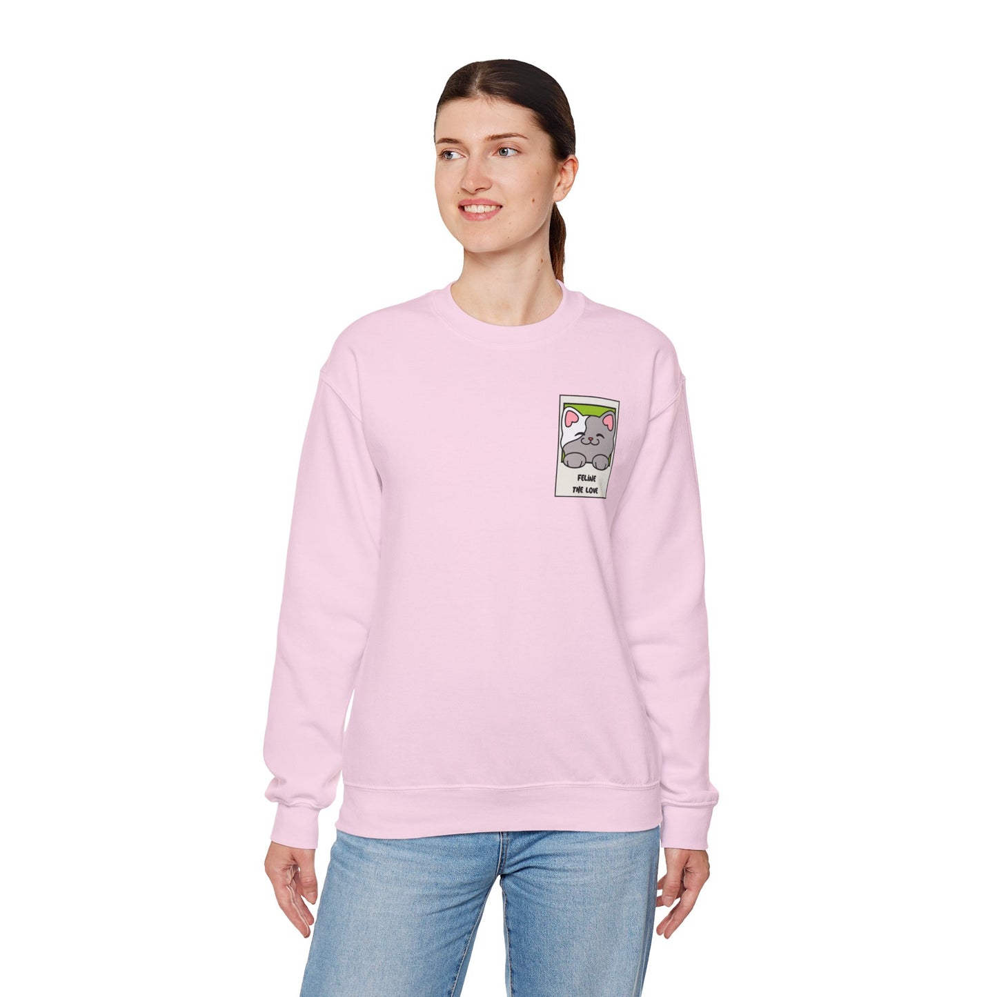Pocket Cat Sweatshirt Unisex Cat Heart Sweatshirt Valentines Day Gift 50 Percent Cotton Poly Blend