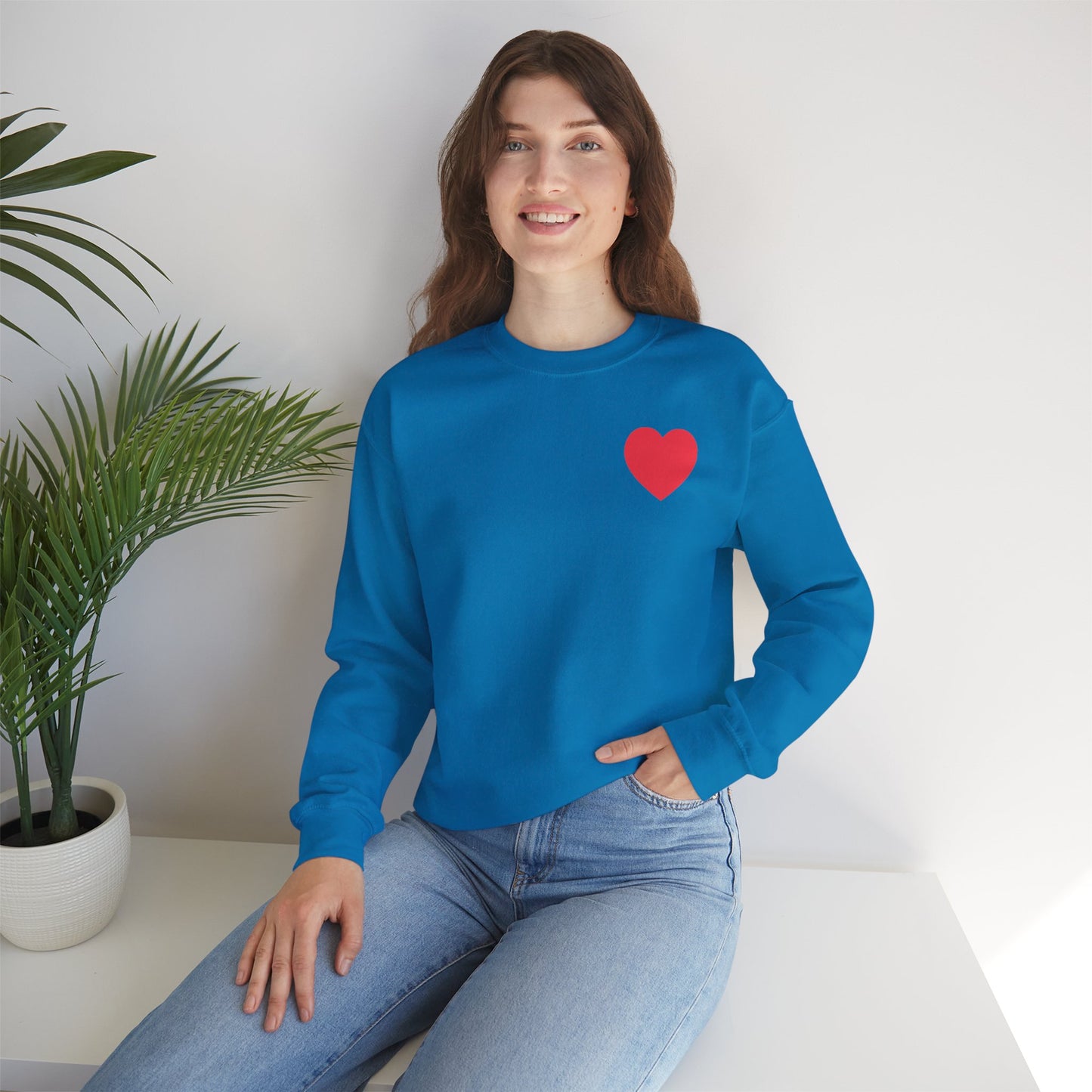 Small Red Heart Sweatshirt Unisex Love Design Gildan 18000 Heavy Blend Crewneck Valentines Day