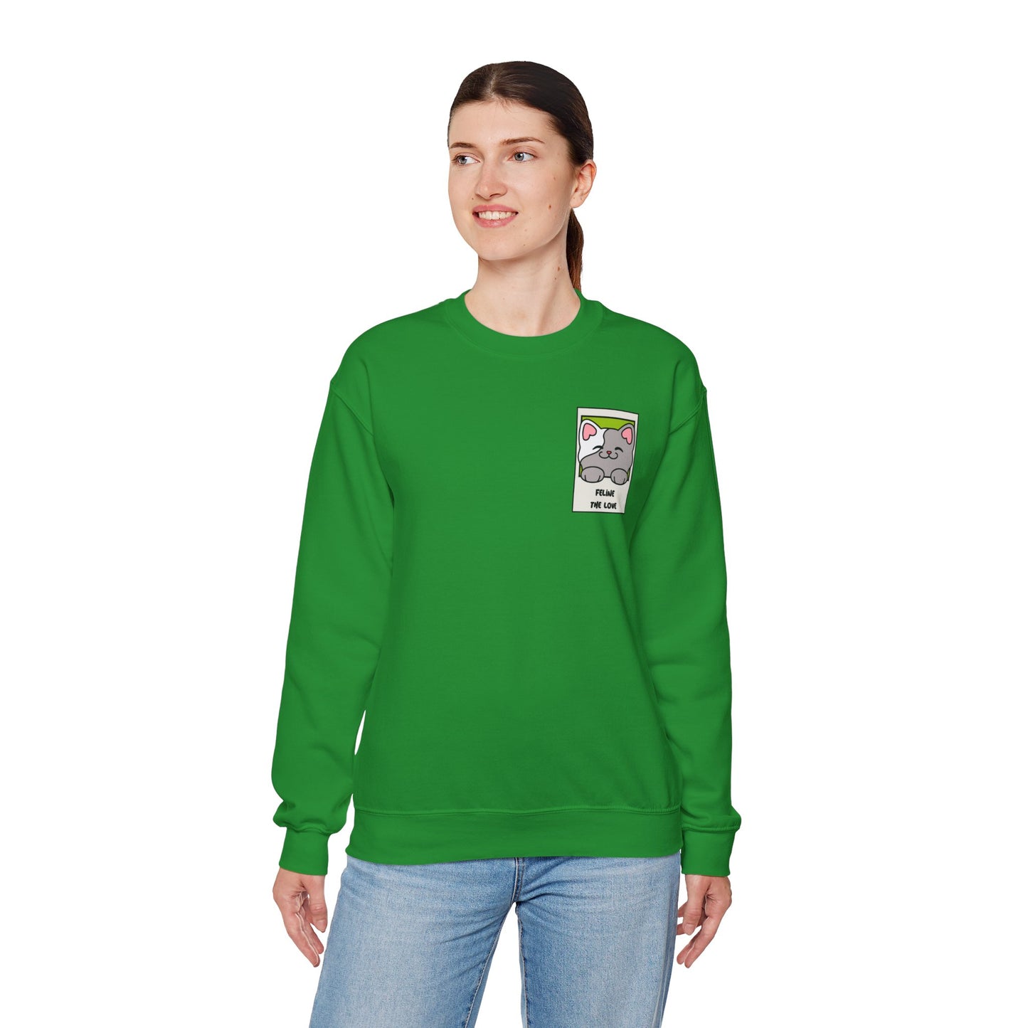 Pocket Cat Sweatshirt Unisex Cat Heart Sweatshirt Valentines Day Gift 50 Percent Cotton Poly Blend