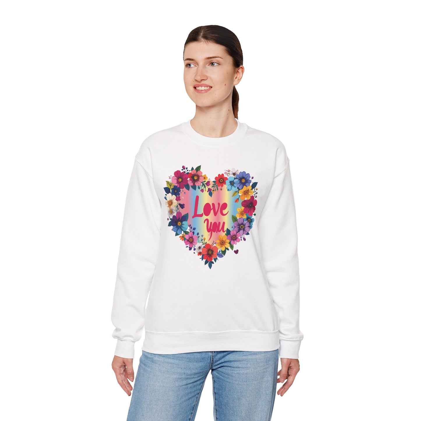 Valentines Day Floral Heart Sweatshirt Unisex Crewneck Floral Love You Gildan 18000 Heavy Blend