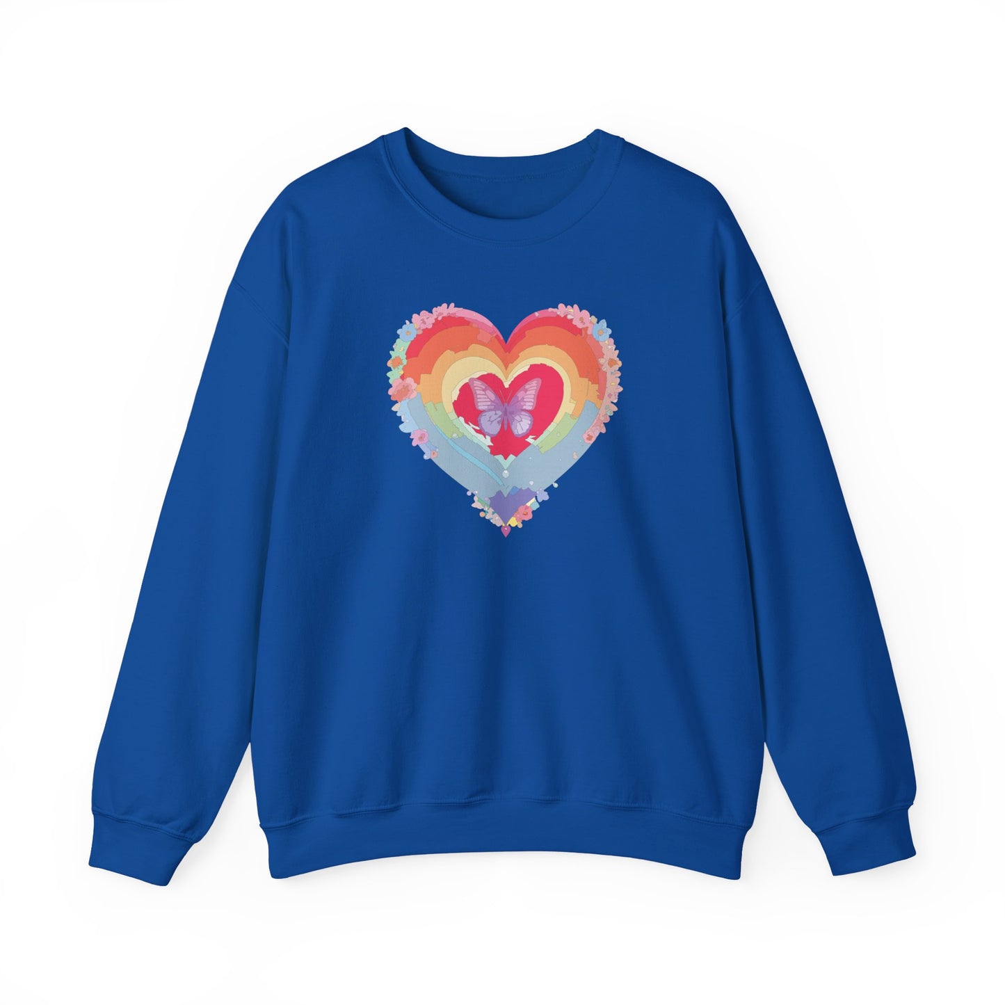 Rainbow Heart Floral Sweatshirt For Valentines Day Unisex Heavy Blend Crewneck Warm