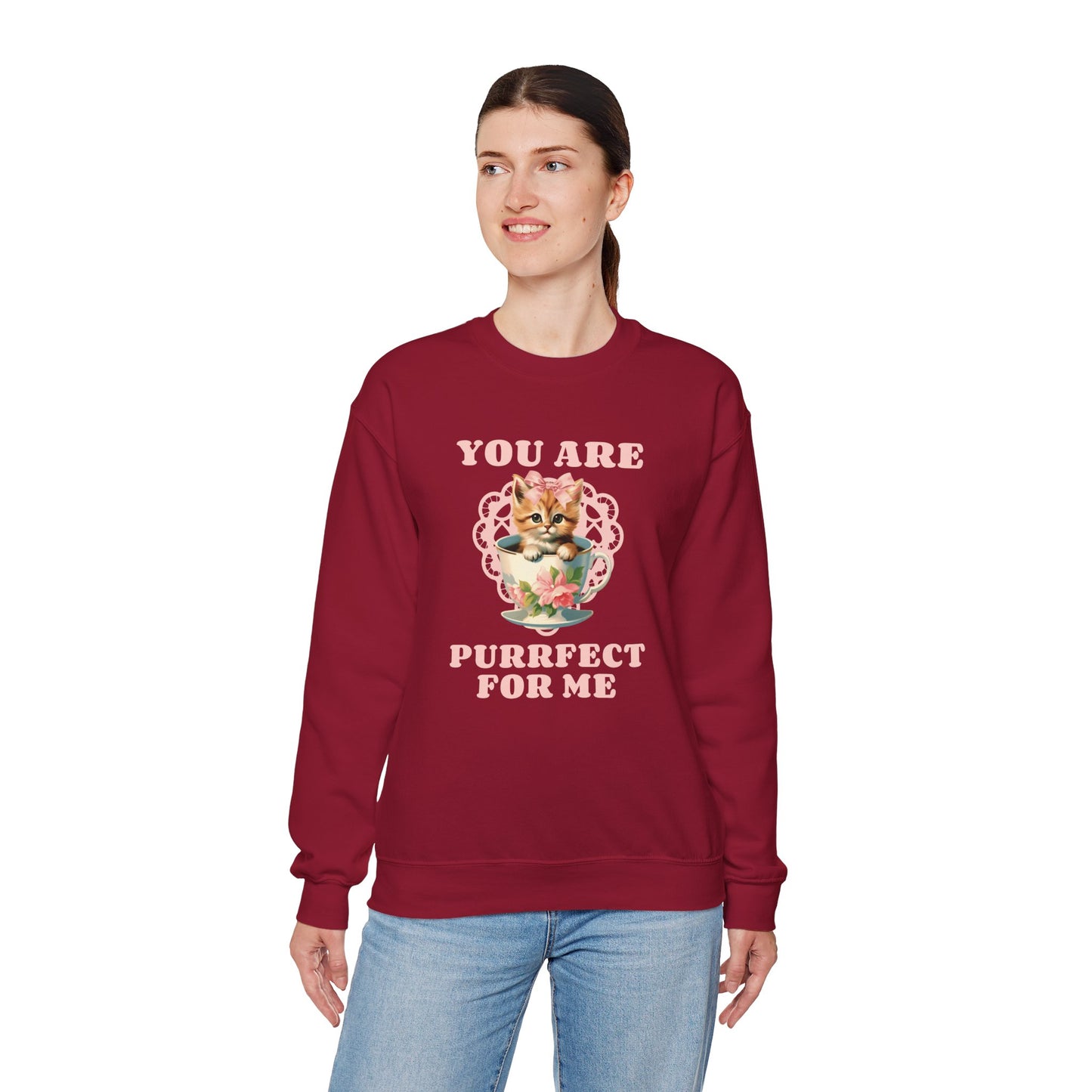 Cat Sweatshirt With Heart Print Valentines Day Unisex 50 50 Cotton Poly Crewneck