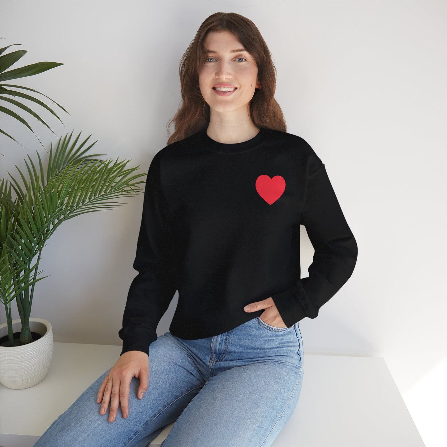 Small Red Heart Sweatshirt Unisex Love Design Gildan 18000 Heavy Blend Crewneck Valentines Day