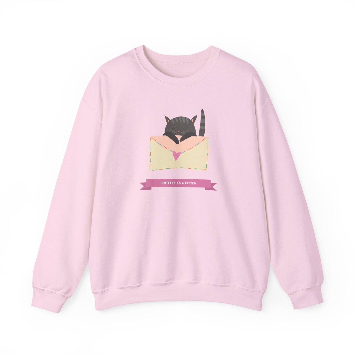 Cat Heart Sweatshirt Love For Cat Lovers Unisex Crewneck Fifty Fifty Cotton Poly Blend Gildan 18000