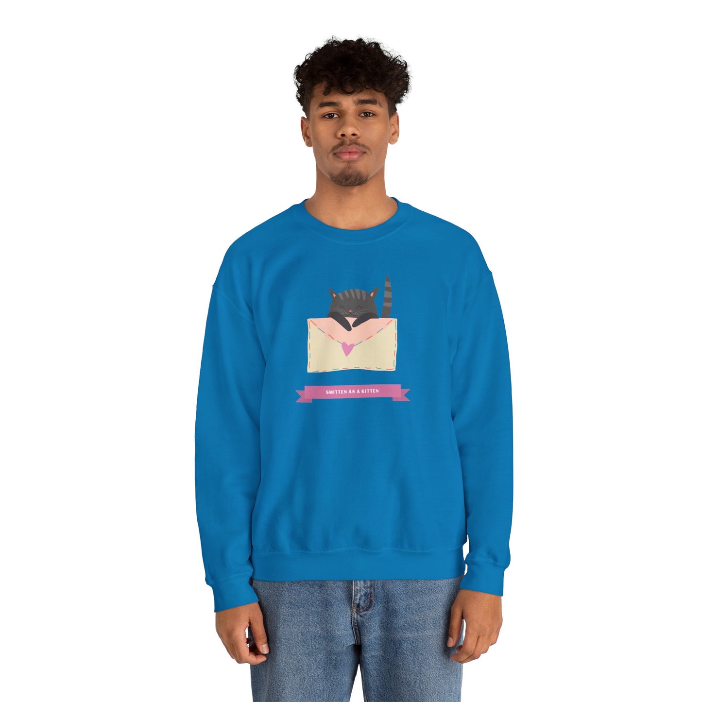Cat Heart Sweatshirt Love For Cat Lovers Unisex Crewneck Fifty Fifty Cotton Poly Blend Gildan 18000
