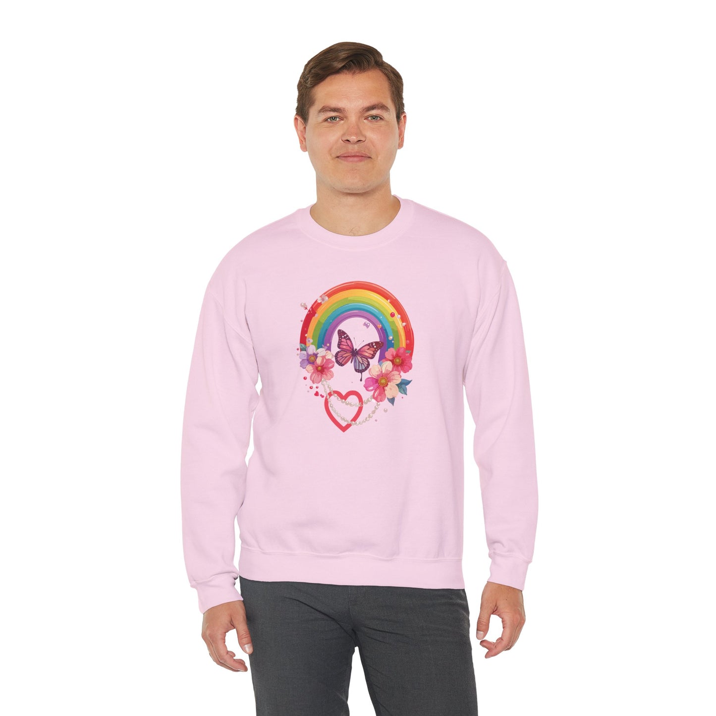 Rainbow Heart Floral Sweatshirt Unisex Valentines Day Love Gift Gildan 18000 Sweatshirt