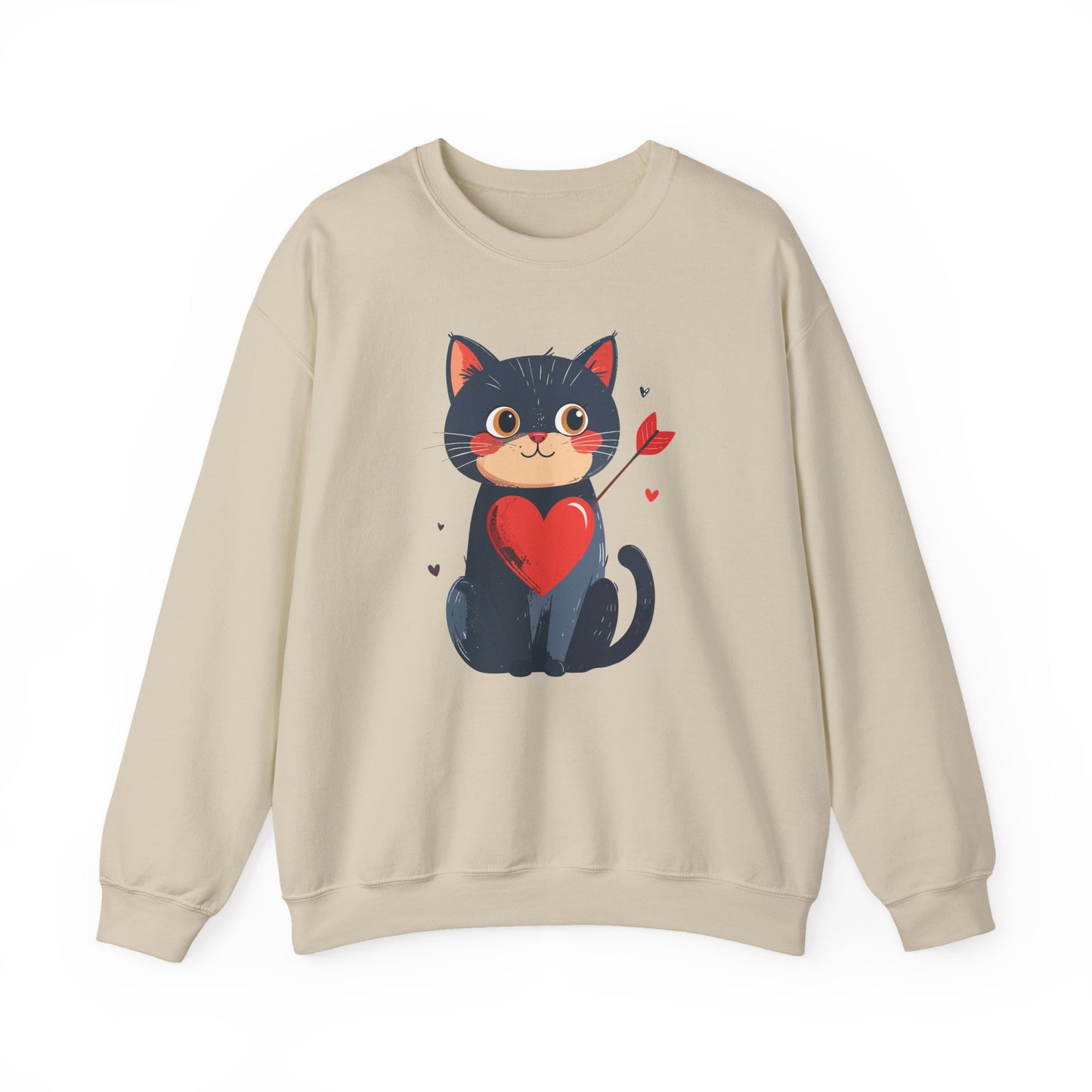 Cat Heart Sweatshirt Unisex Valentines Day Fifty Fifty Cotton Poly 8 Oz Heavy Blend