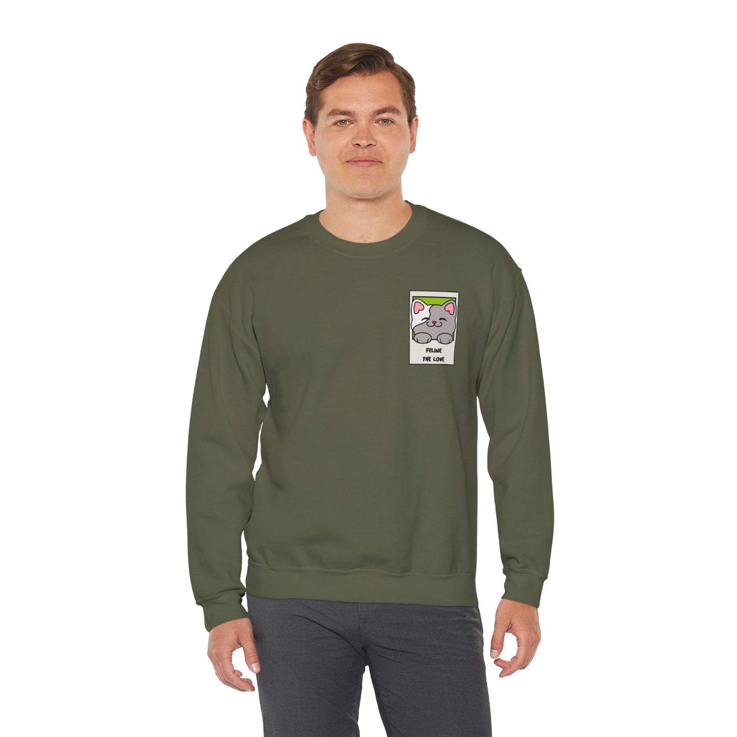 Pocket Cat Sweatshirt Unisex Cat Heart Sweatshirt Valentines Day Gift 50 Percent Cotton Poly Blend