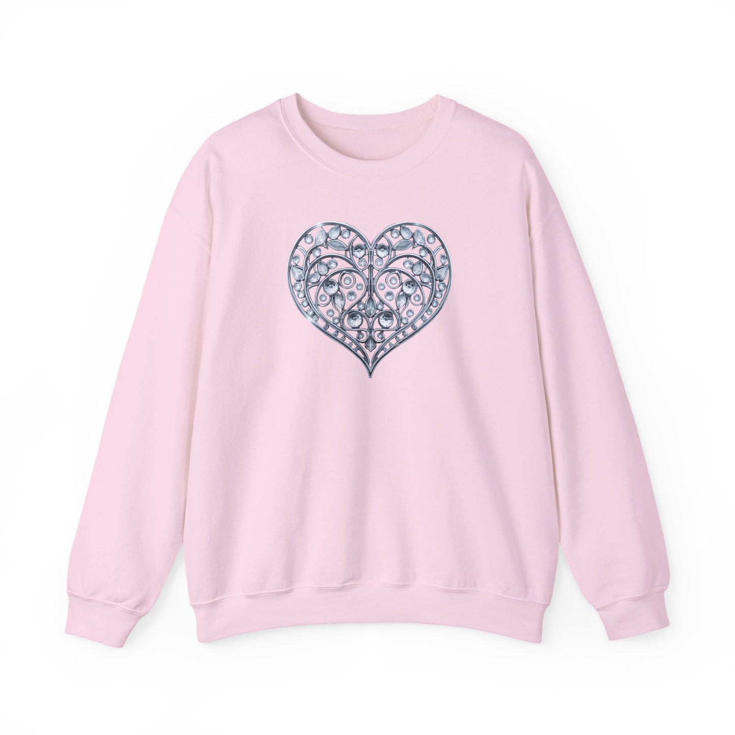 Big Crystal Heart Sweatshirt Unisex Fifty Fifty Cotton Poly Crewneck Valentines Day Sweatshirt