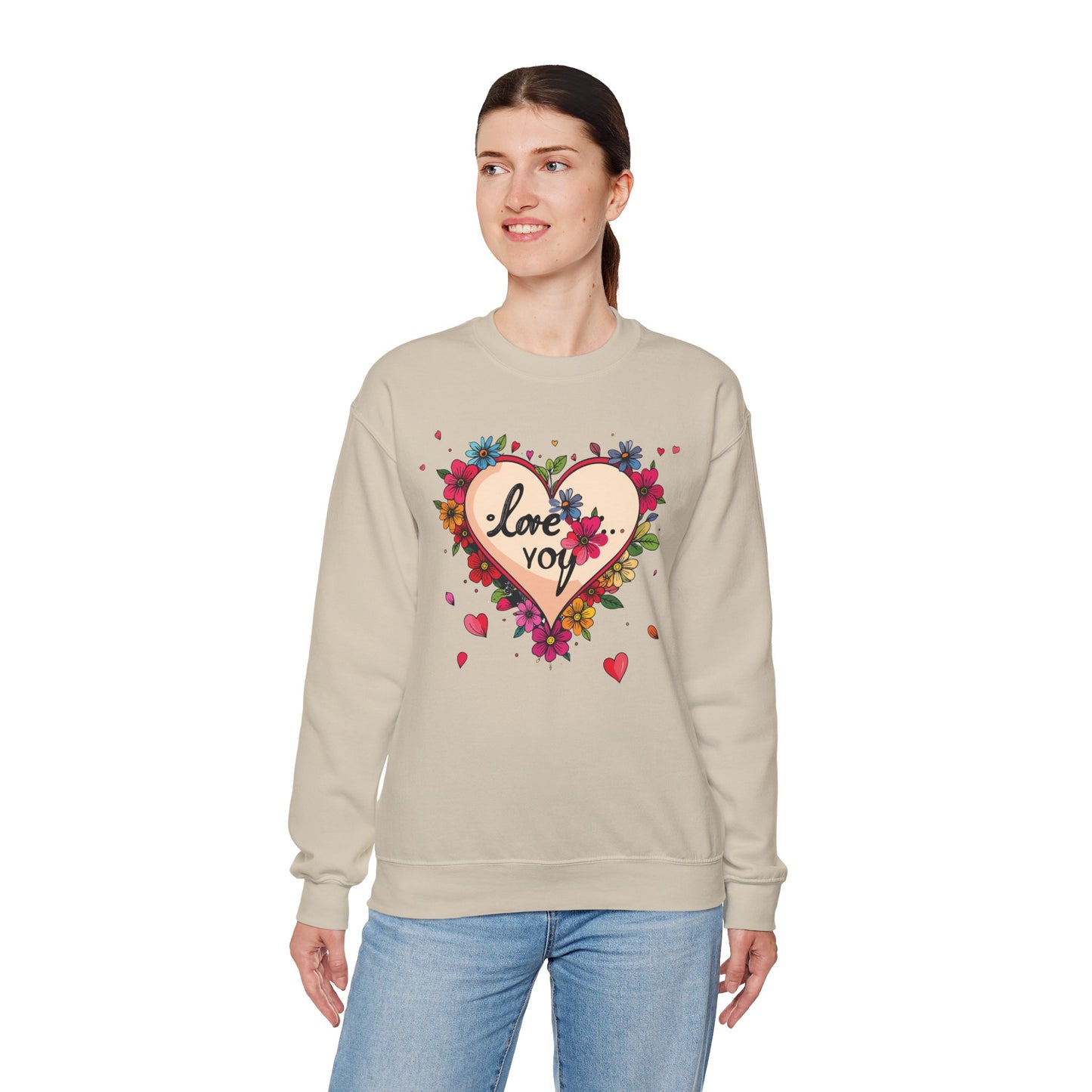 Floral Heart Love Sweatshirt Floral Heart Valentines Day Unisex Crewneck Fifty Fifty Cotton Polyester