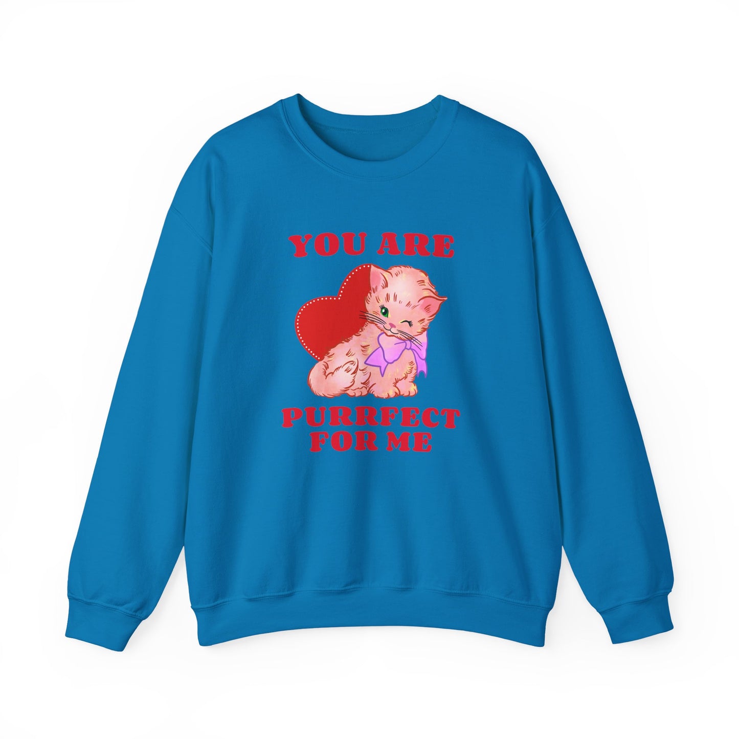 Cat Heart Sweatshirt Unisex Valentines Day Fifty Fifty Cotton Poly Blend Crewneck