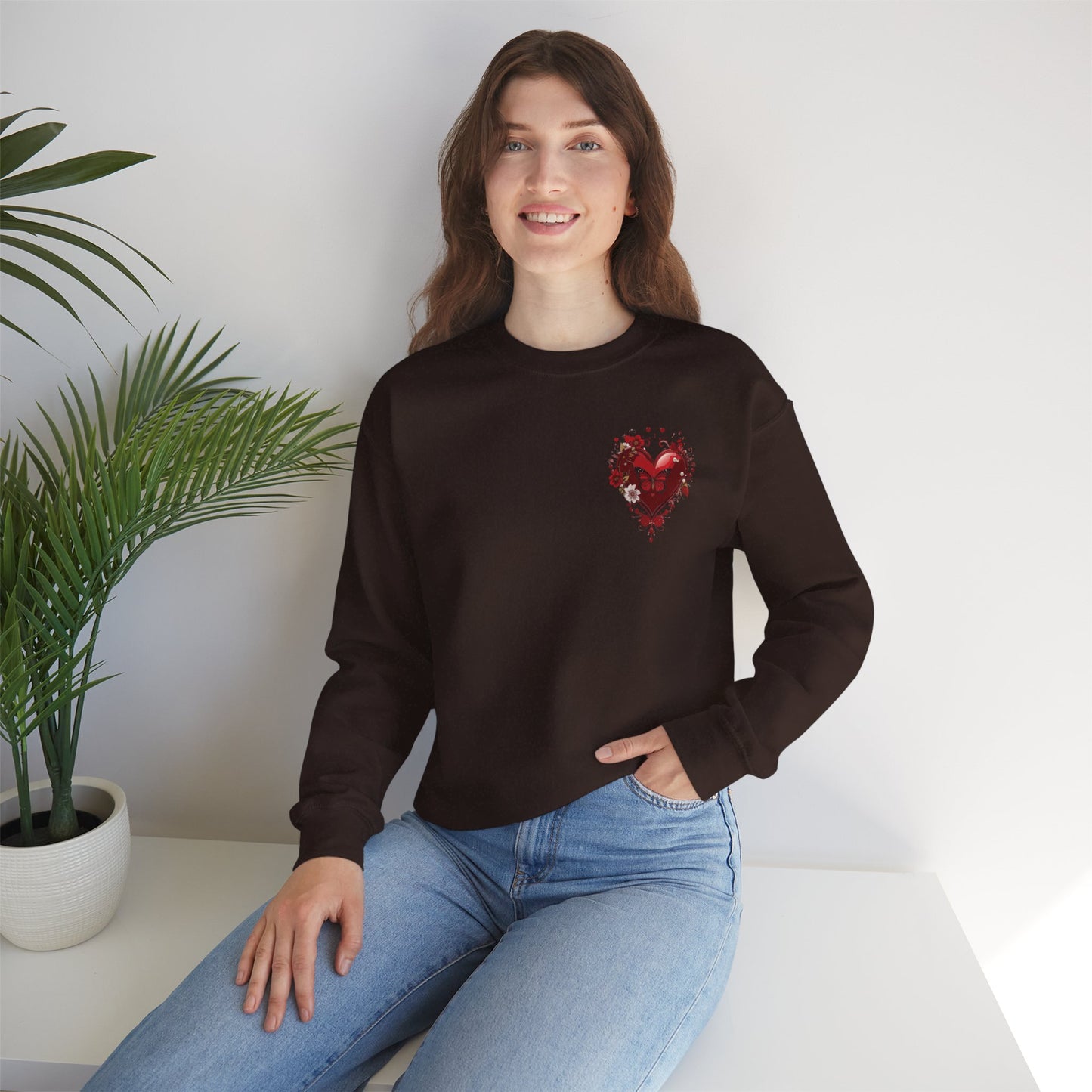 Floral Red Heart Sweatshirt Unisex Valentines Day Love Print Cozy Heavy Blend Crewneck