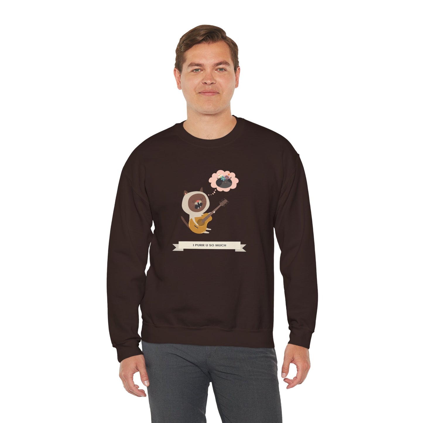 Cat with Guitar Sweatshirt, Love Sweatshirt, Cat Sweatshirt, Valentine's Day Sweatshirt, 50/50 Cotton-Poly Animal Sweatshirt 127