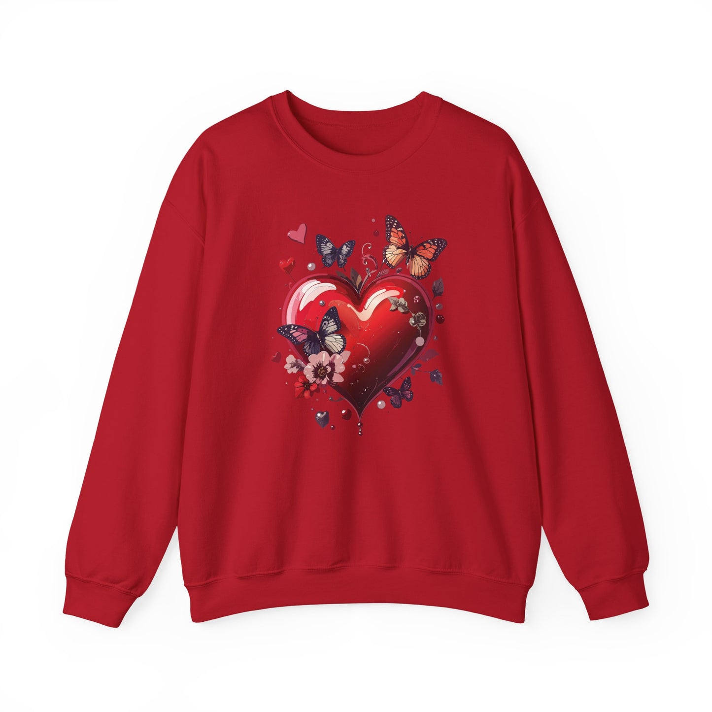 Unisex Heavy Blend Crewneck Sweatshirt Red Heart Floral Design Valentines Day Gift