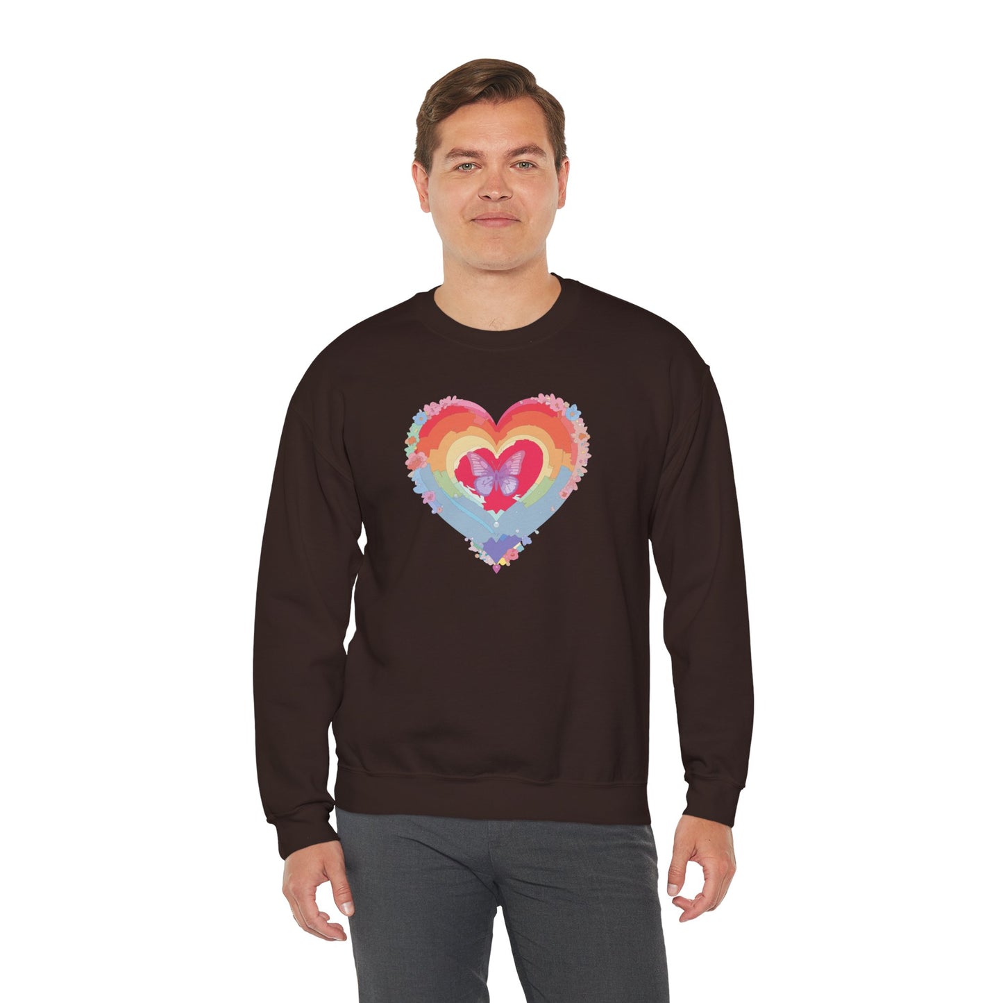 Rainbow Heart Floral Sweatshirt For Valentines Day Unisex Heavy Blend Crewneck Warm