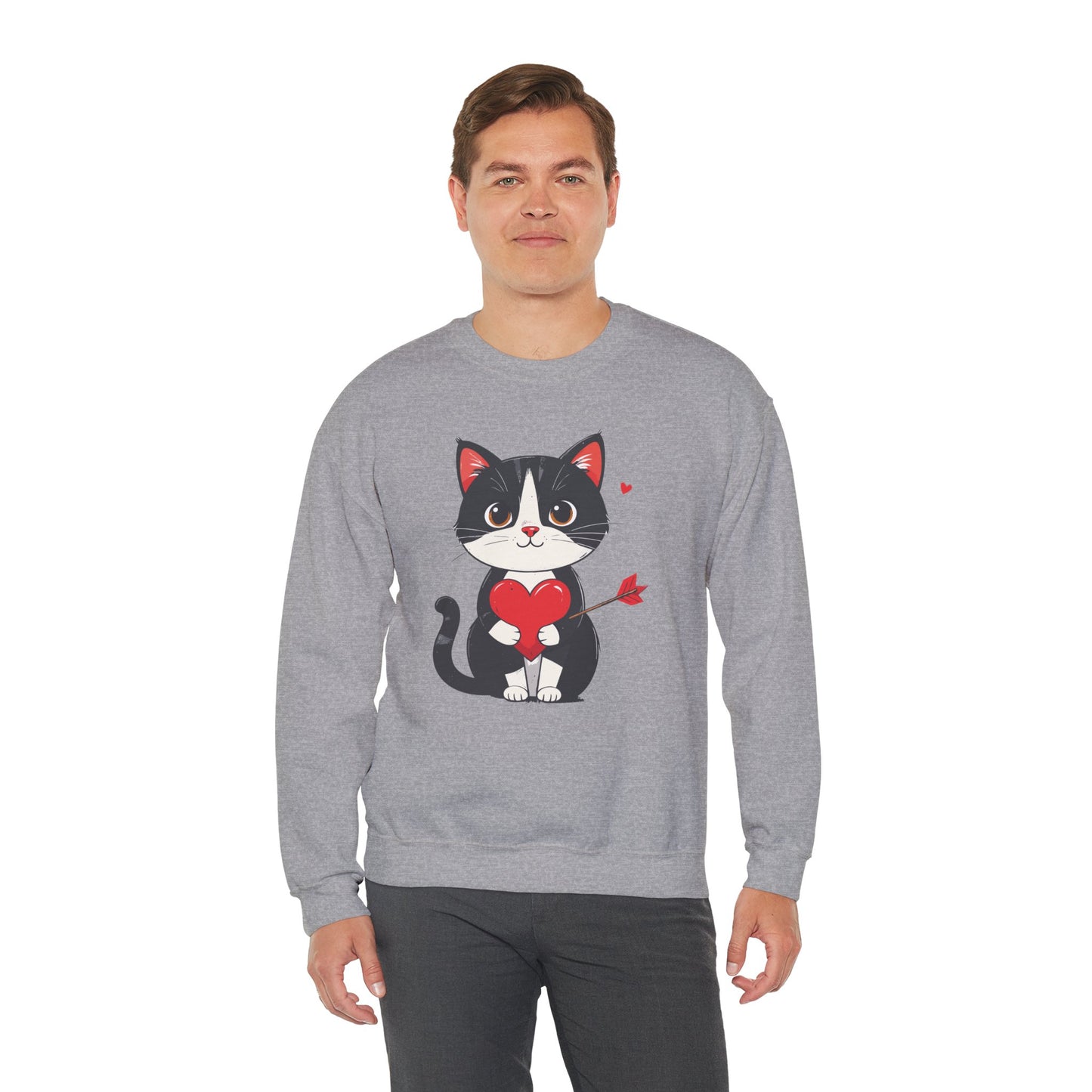 Cat Heart Sweatshirt, Heart Sweatshirt, Cat Sweatshirt, Valentine's Day Sweatshirt, 50/50 Cotton-Poly Animal Sweatshirt 110