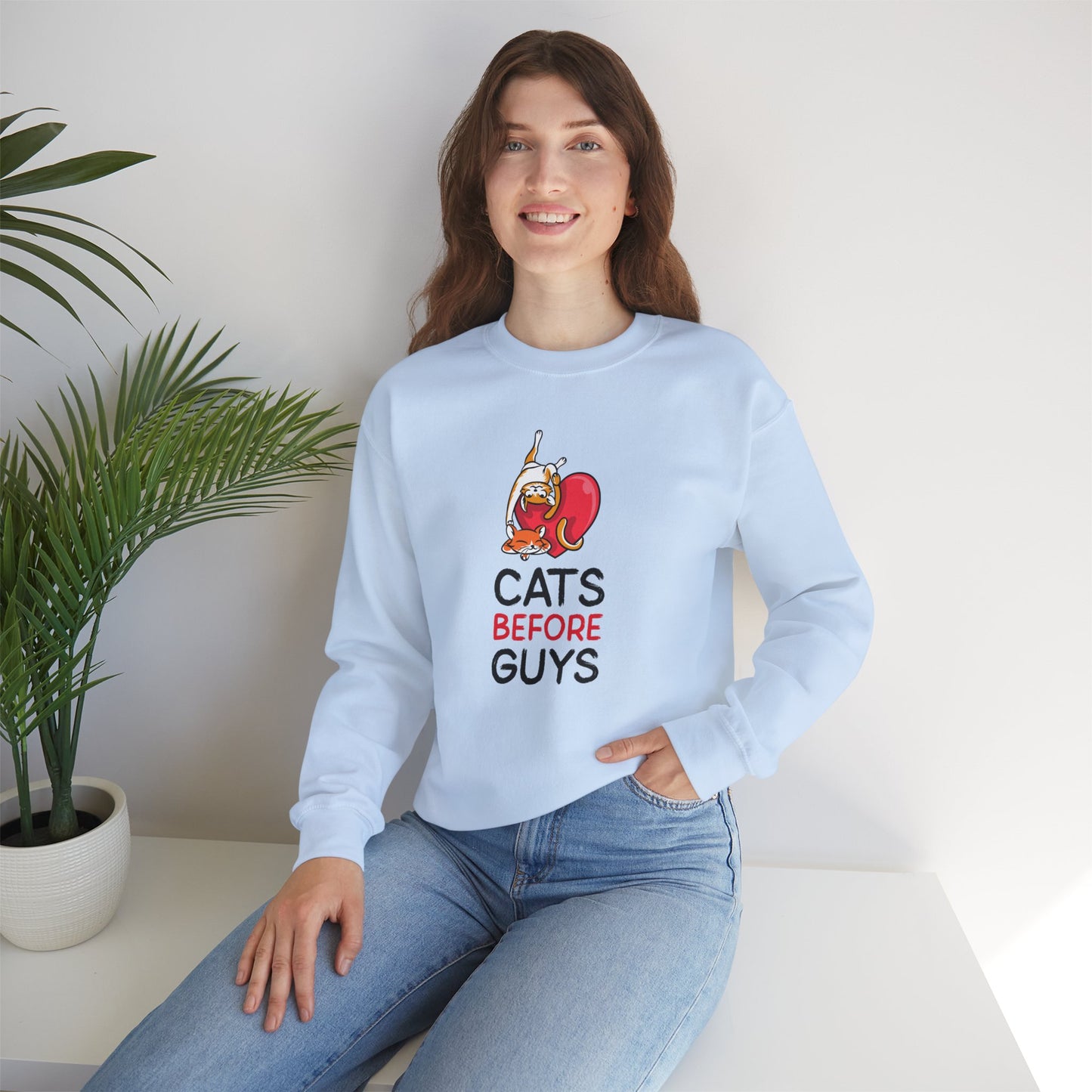 Cat Heart Sweatshirt Unisex Valentines Day 50 50 Cotton Poly Heavy Blend Crewneck Sweatshirt