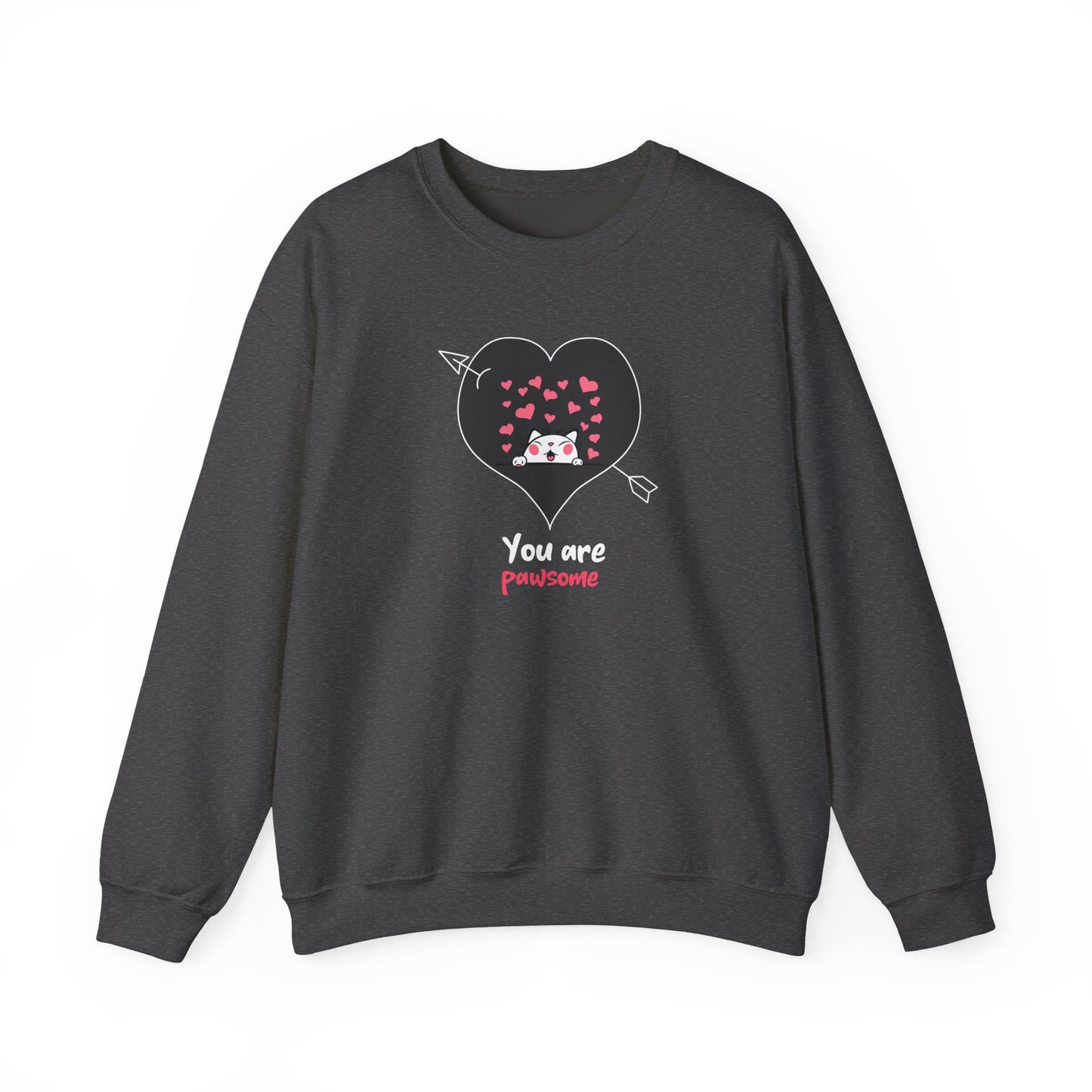 Cat Heart Sweatshirt Valentines Day Fifty Fifty Cotton Poly Unisex Crewneck Gift Idea