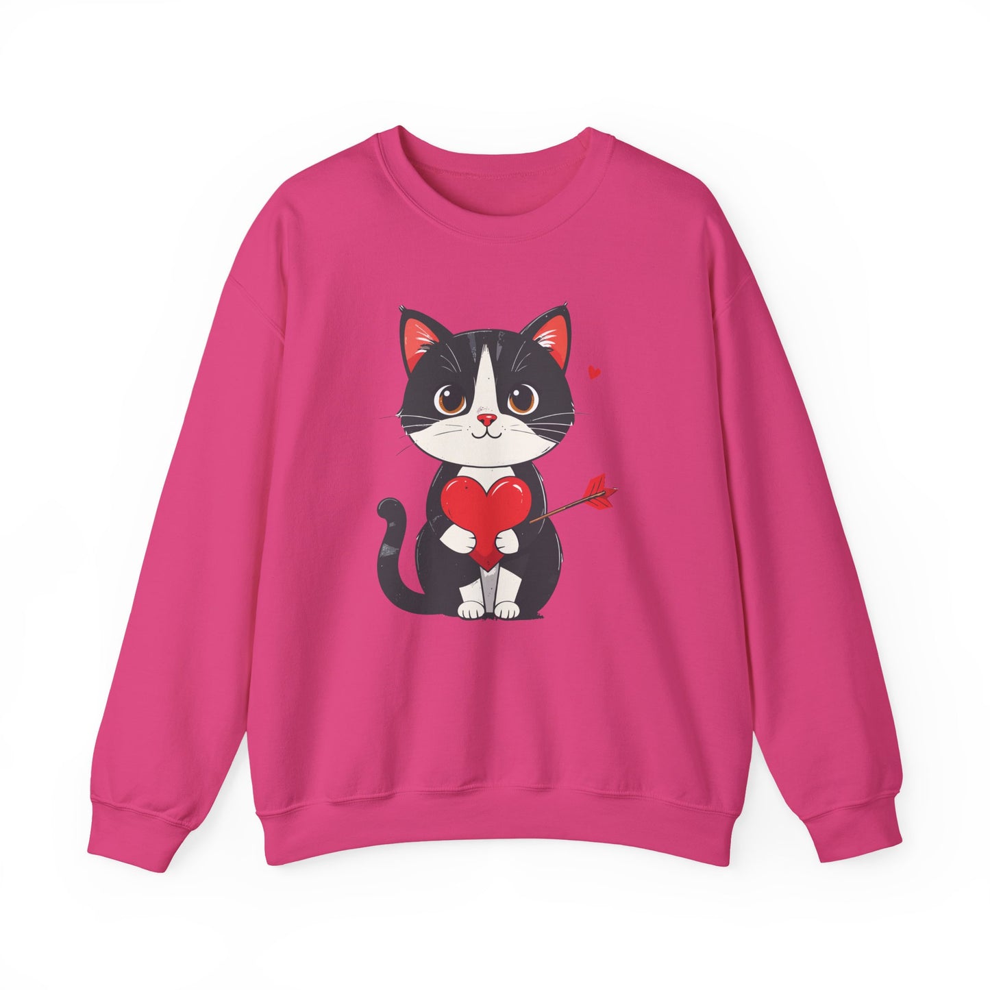 Cat Heart Sweatshirt, Heart Sweatshirt, Cat Sweatshirt, Valentine's Day Sweatshirt, 50/50 Cotton-Poly Animal Sweatshirt 110
